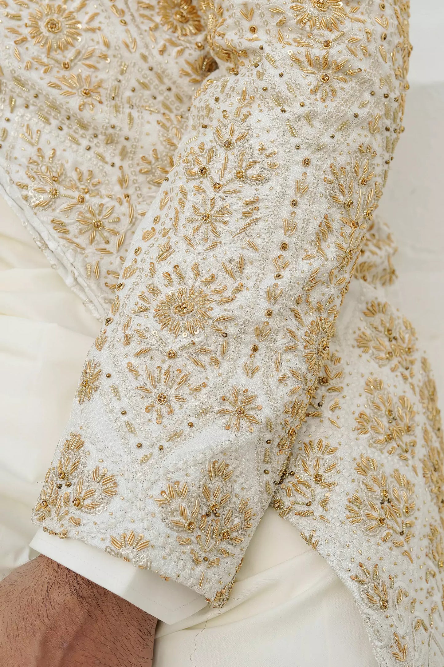 Pearl White with Complete Hand Work Sherwani
