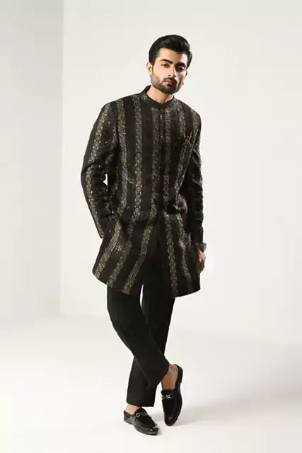 Black & Golden Sequin Sherwani