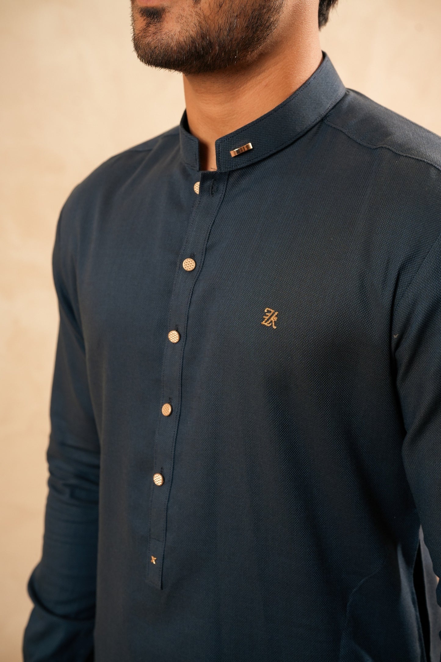 Dusty Blue Textured Cotton Kurta Trouser