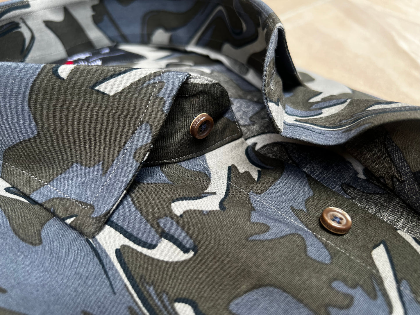 Camo Printed Blue Cotton Shirt