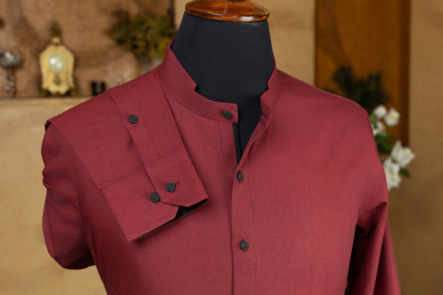 Red Jacquard Cotton Kurta with Trouser
