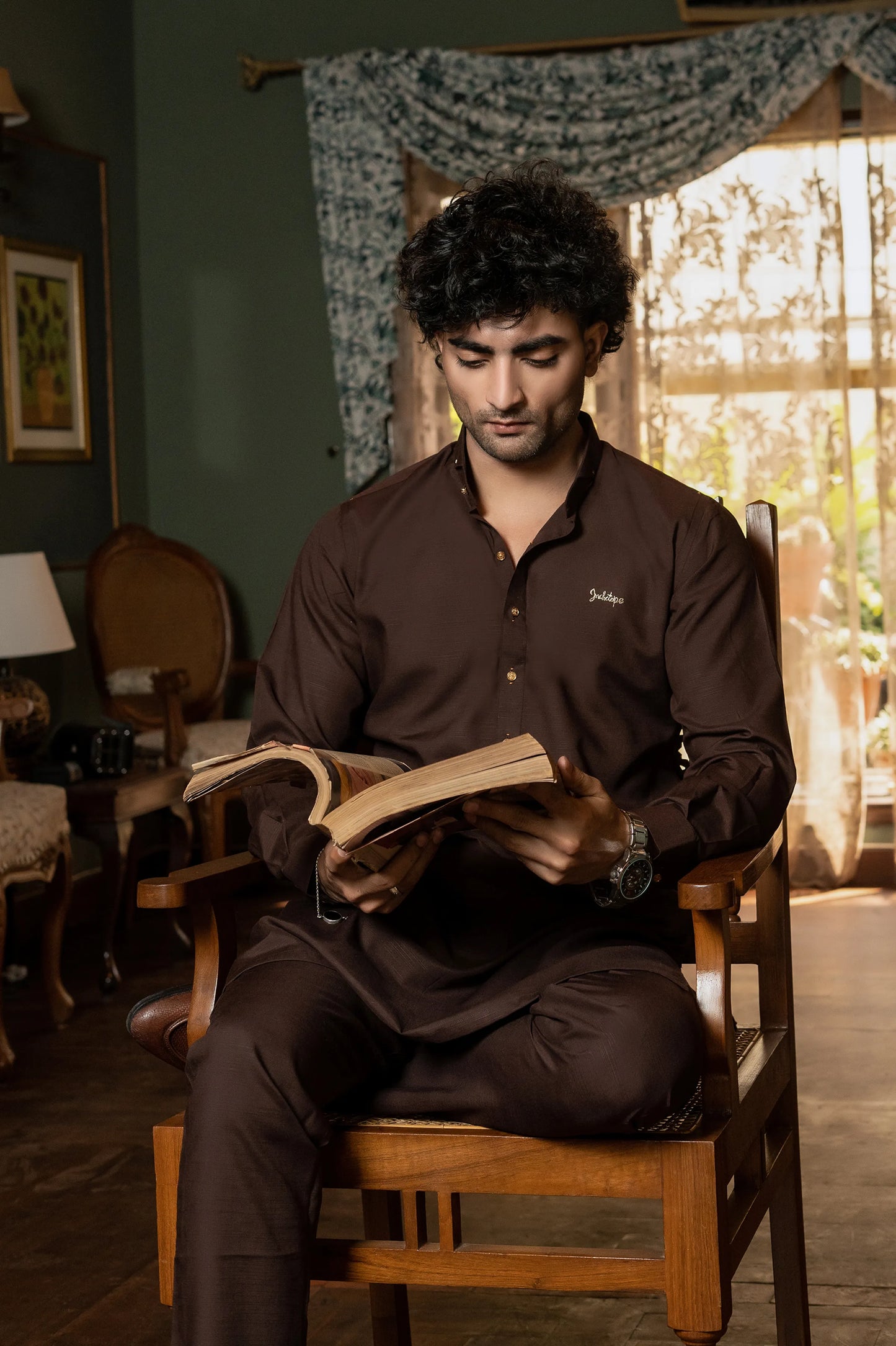 Textured Brown Signature Kurta Trouser