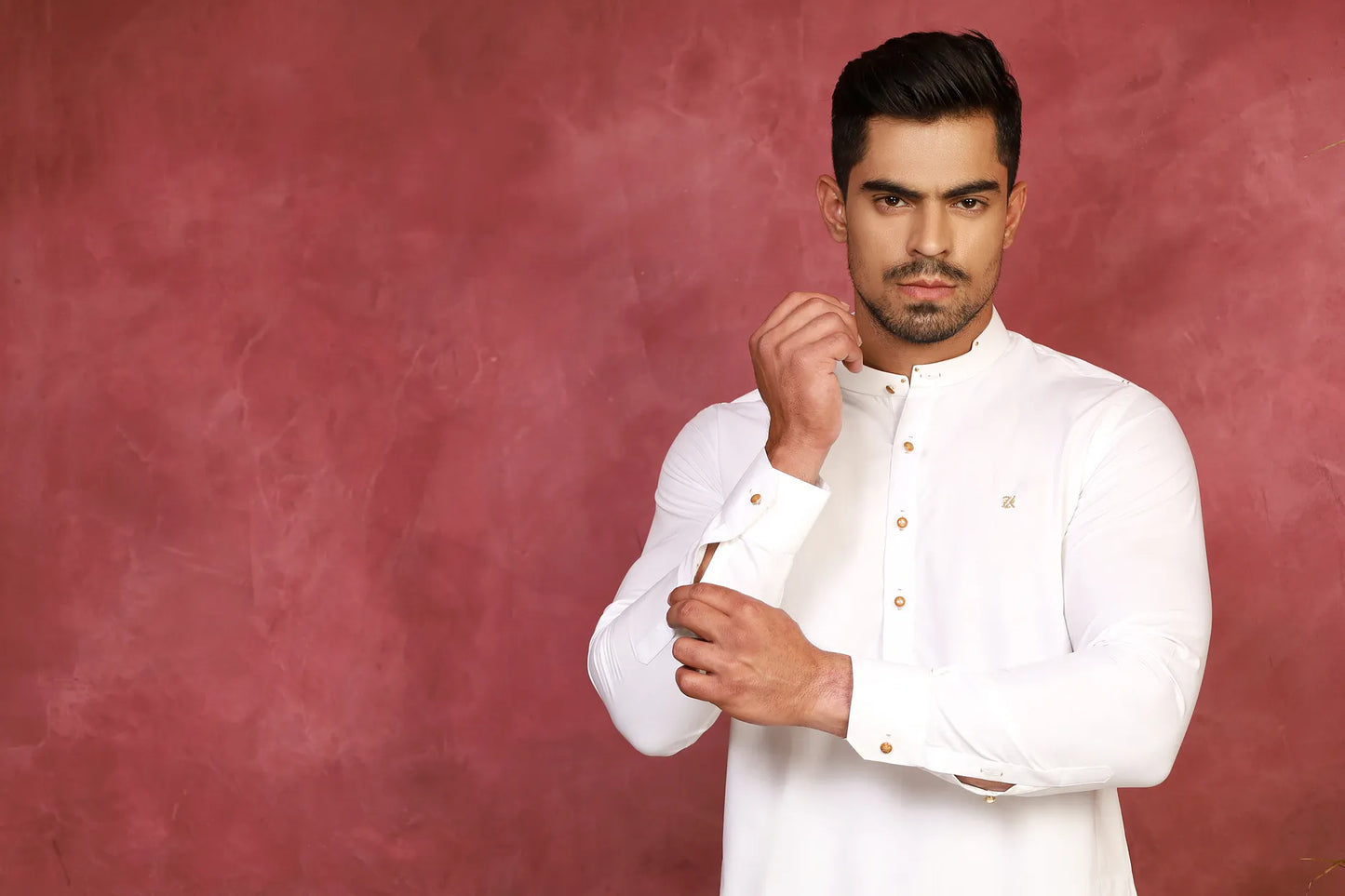 White Kurta Trouser with Golden Signature Logo