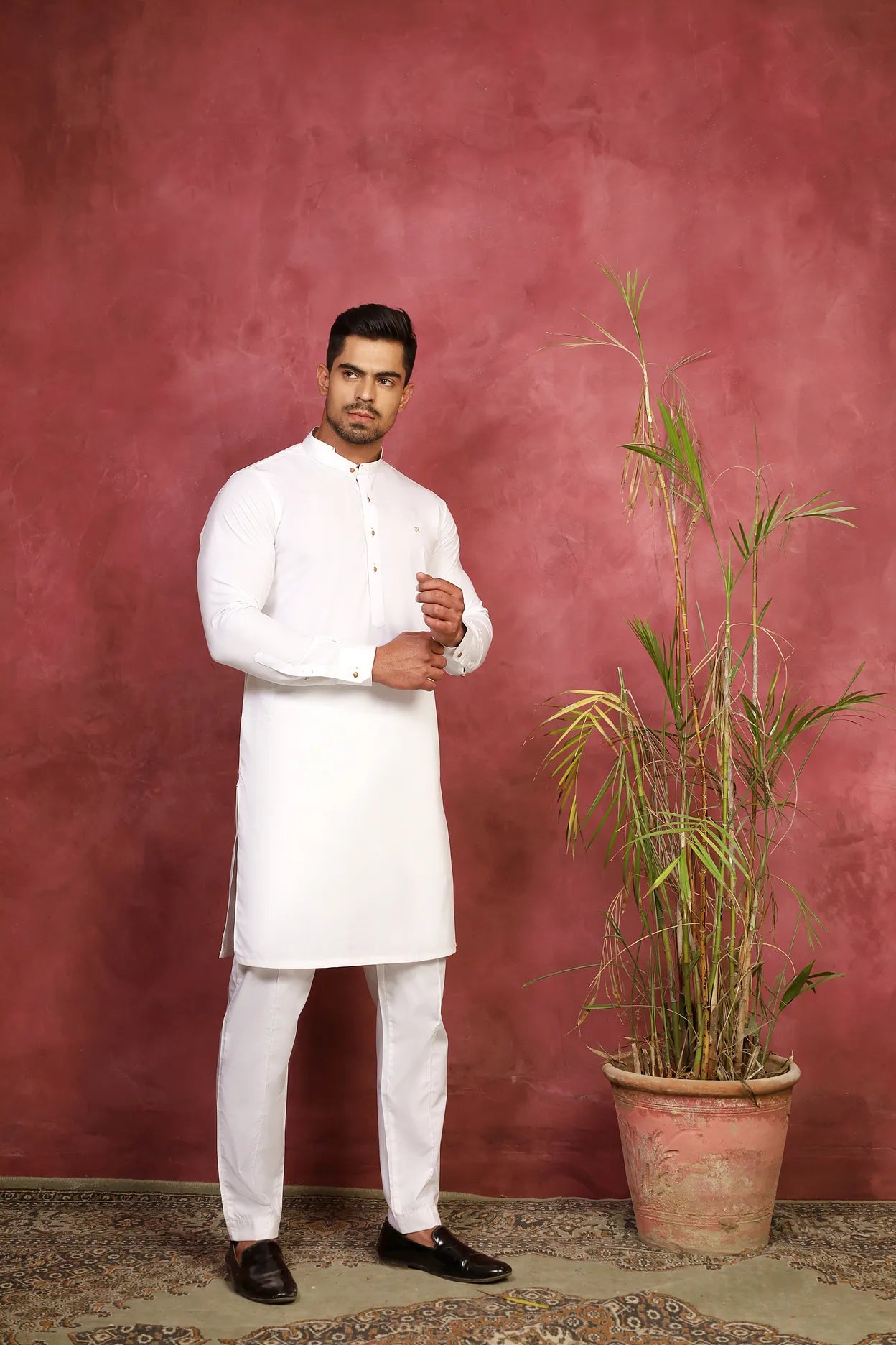 White Kurta Trouser with Golden Signature Logo
