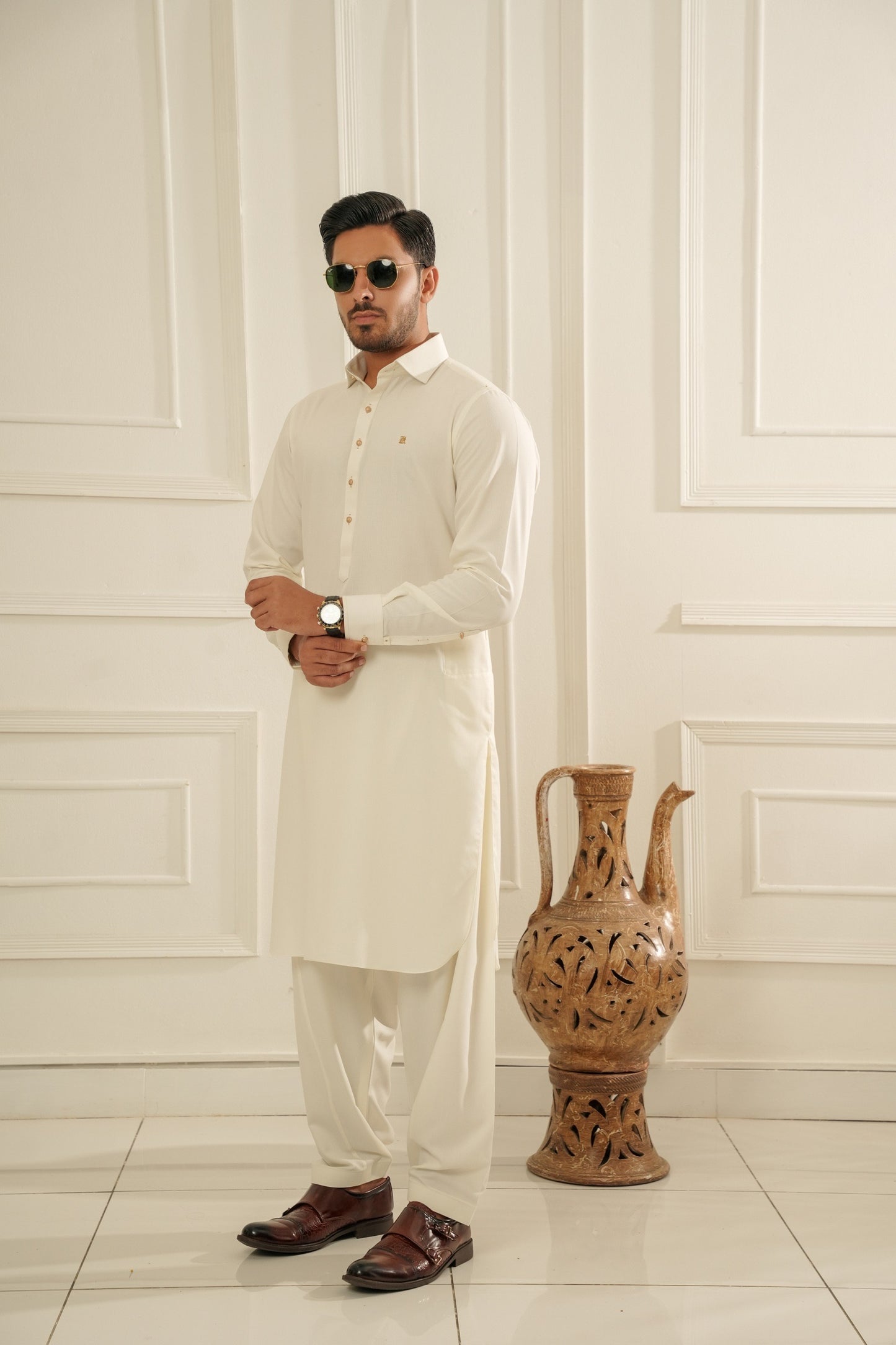 Cream White Premium Shalwar Kameez