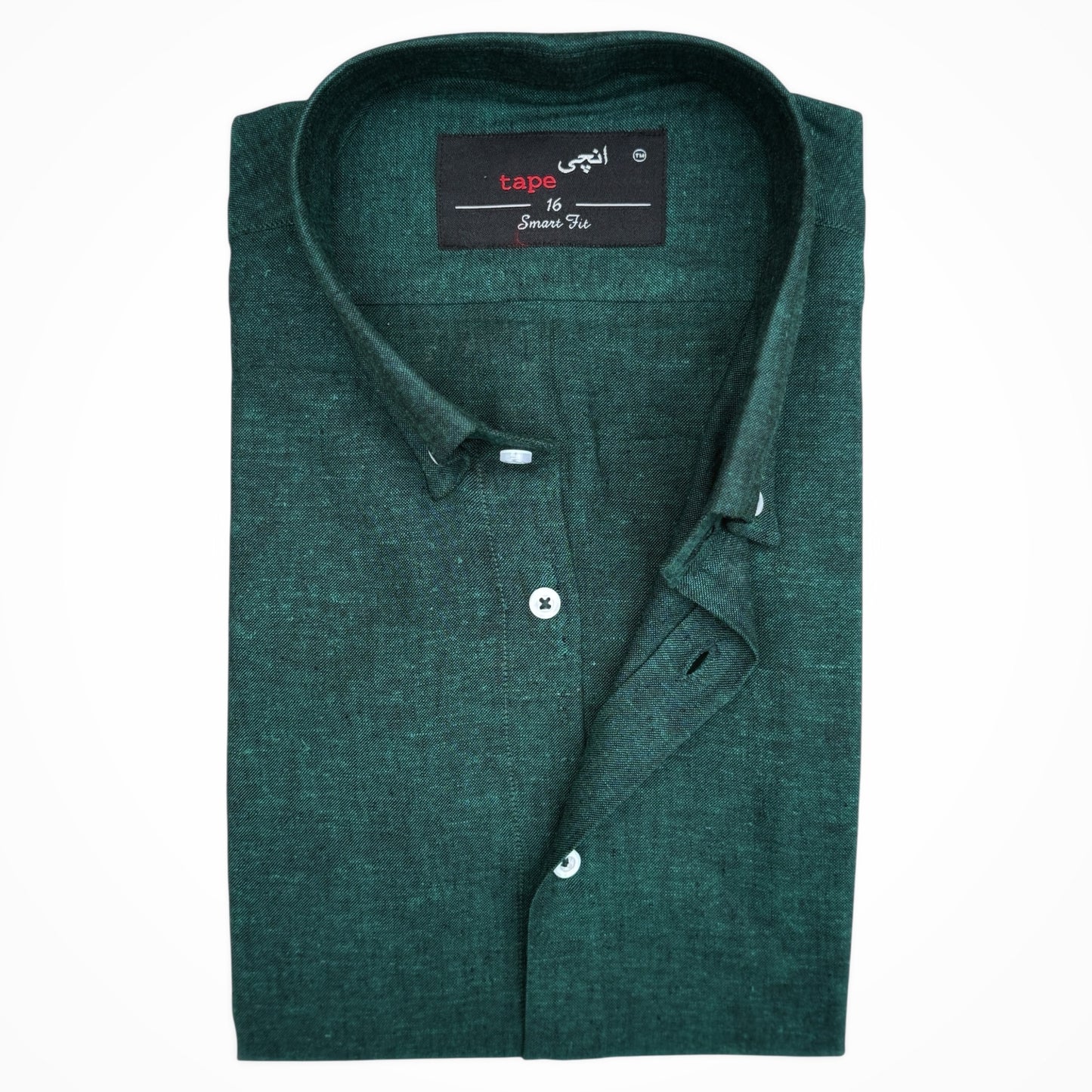 BOTTLE GREEN COTTON LINEN SHIRT