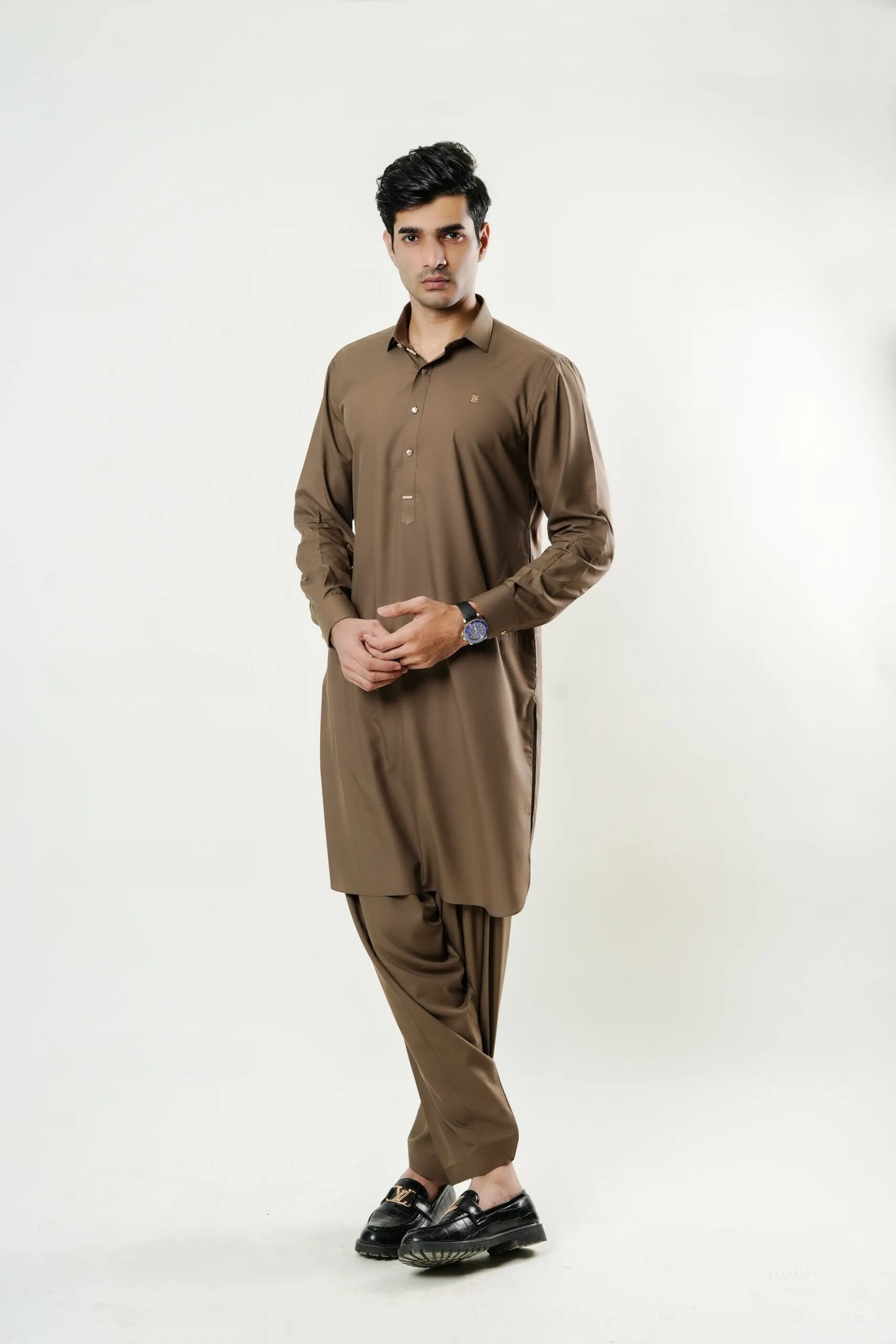 SAND BROWN TEXTURED SHALWAR KAMEEZ
