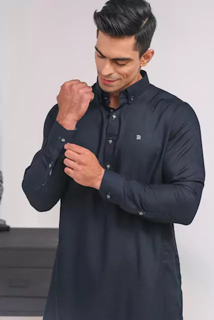 Dark Navy Blue Classic Collar Shalwar Kameez