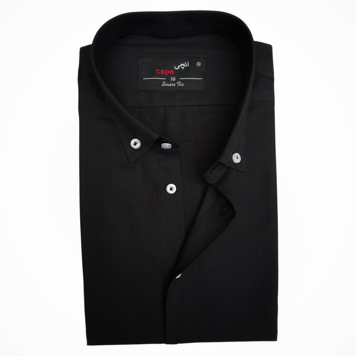 BLACK HERRINGBONE COTTON LINEN SHIRT