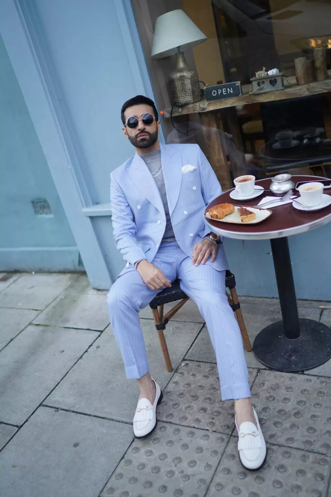 Pinstriped Blue Suit