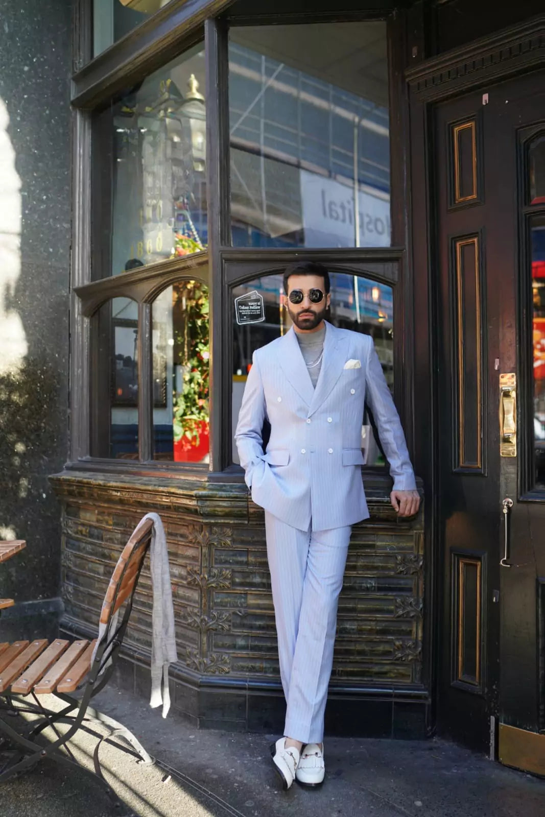 Pinstriped Blue Suit