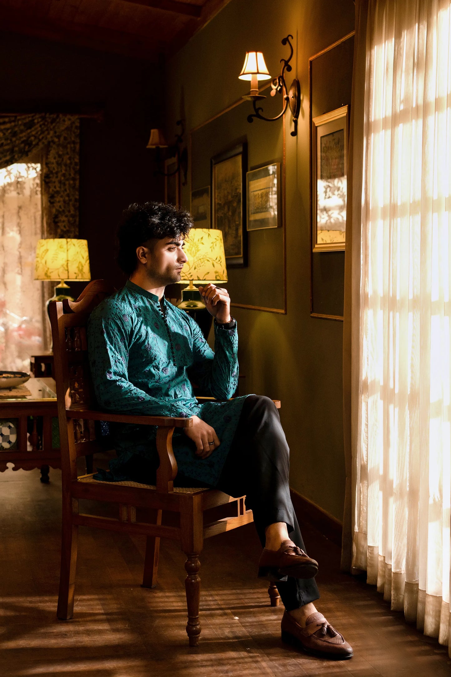 Aqua Green Embroidered Kurta