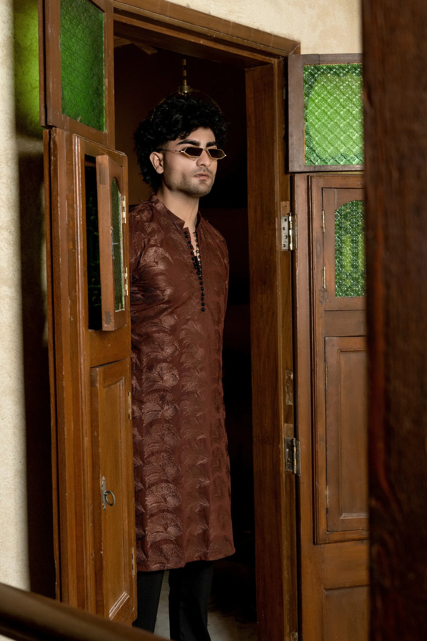 Brown Embroidered Kurta