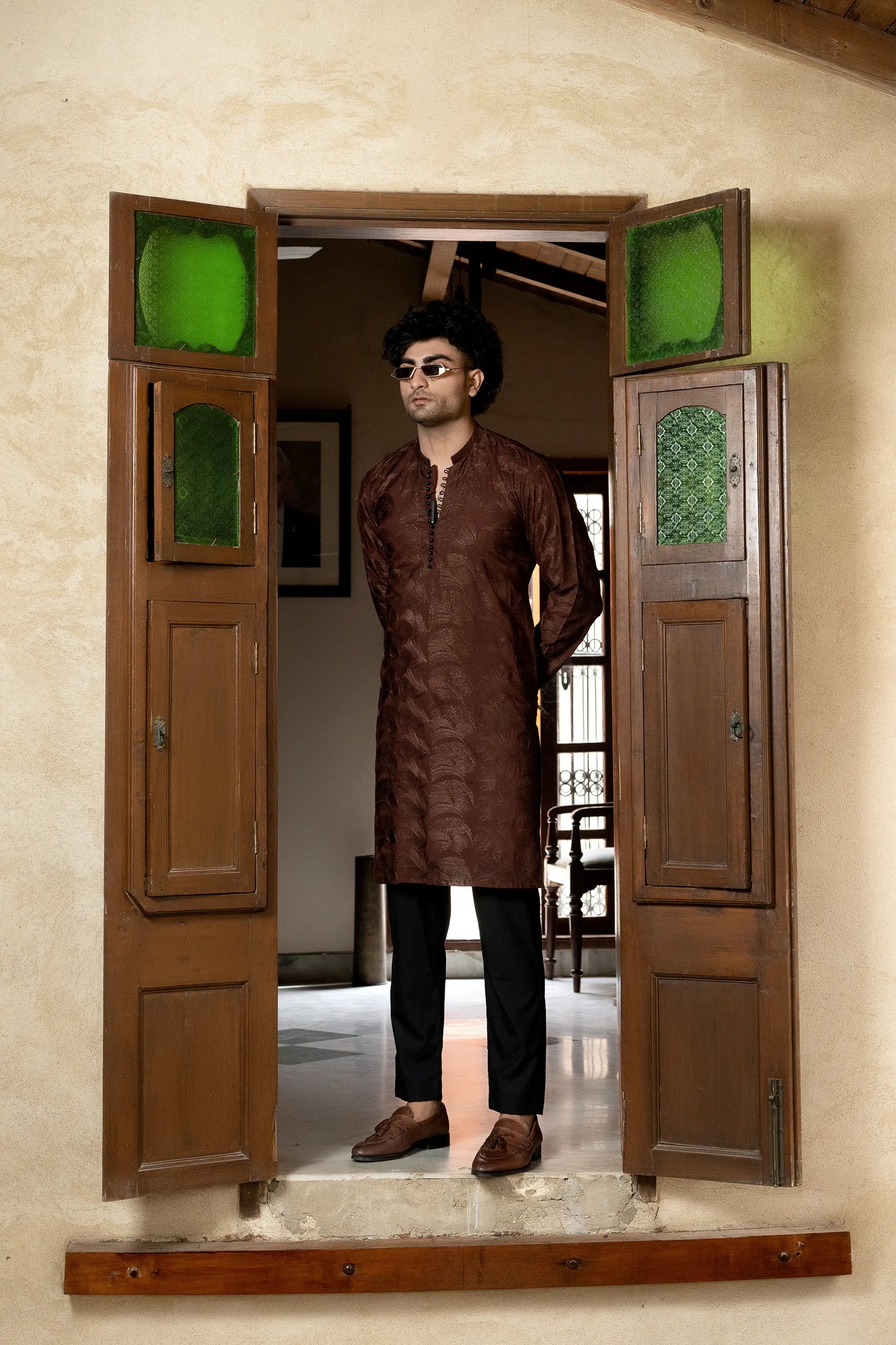 Brown Embroidered Kurta