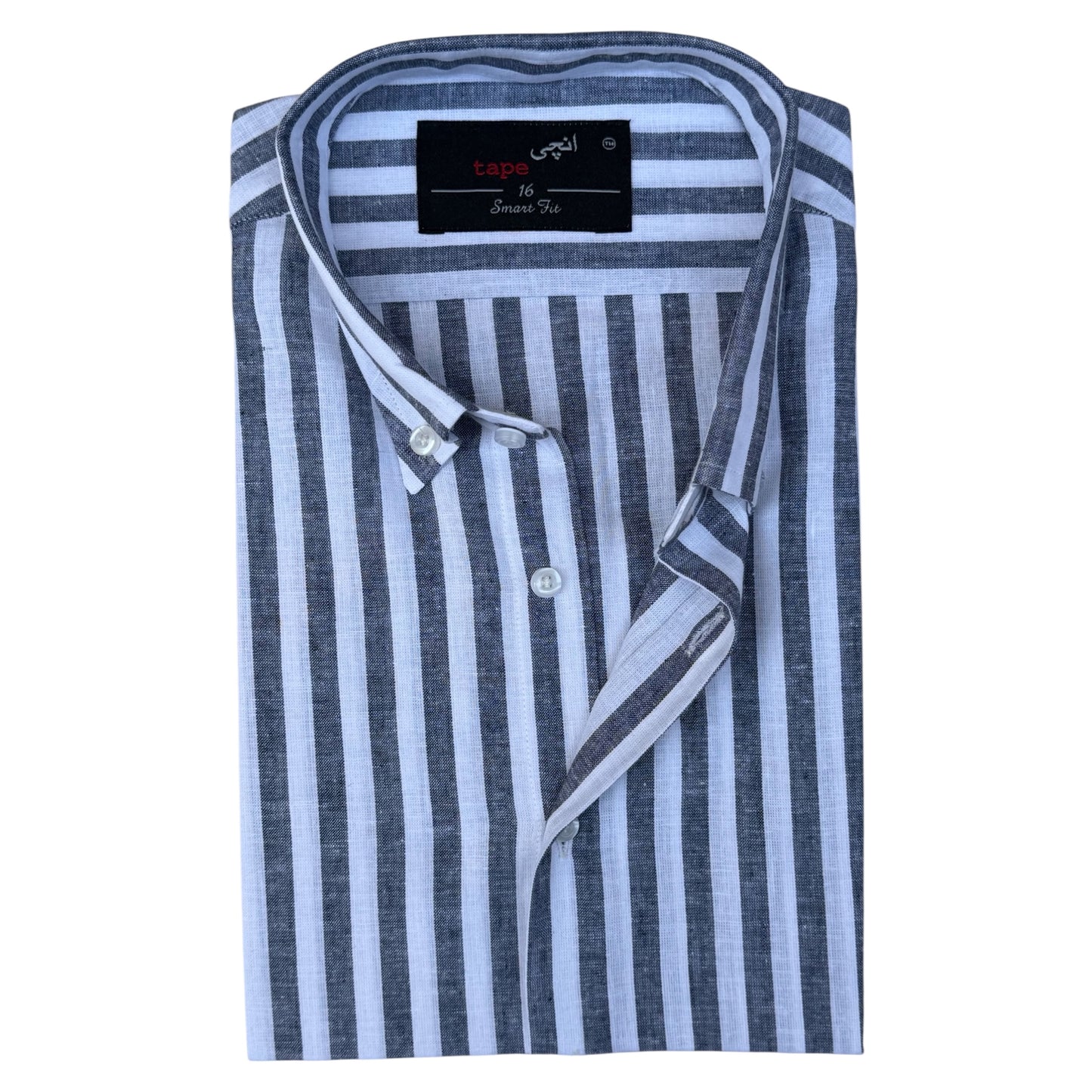 GREY STRIPED COTTON LINEN SHIRT