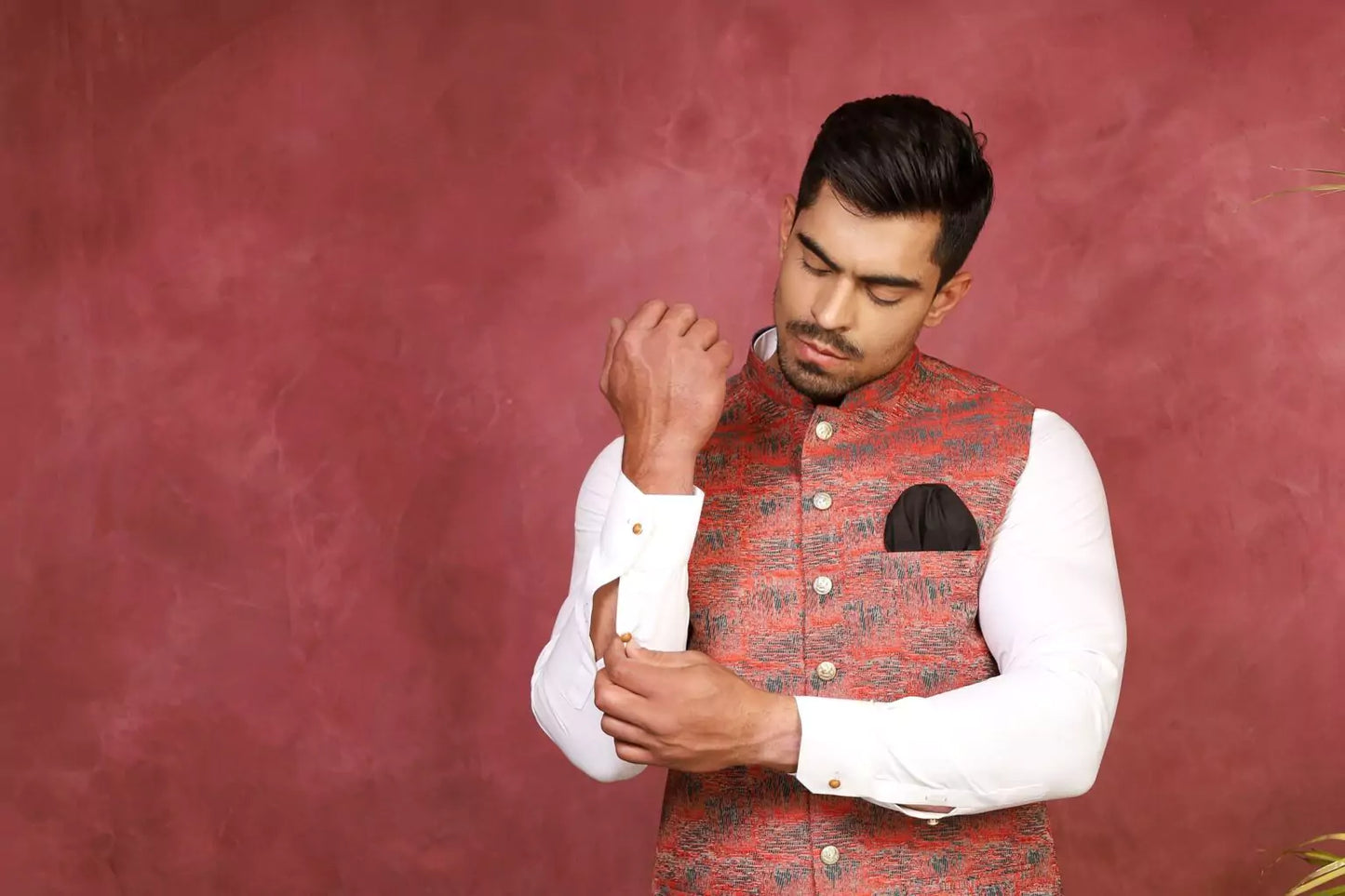 Turquoise Orange Printed Waist Coat