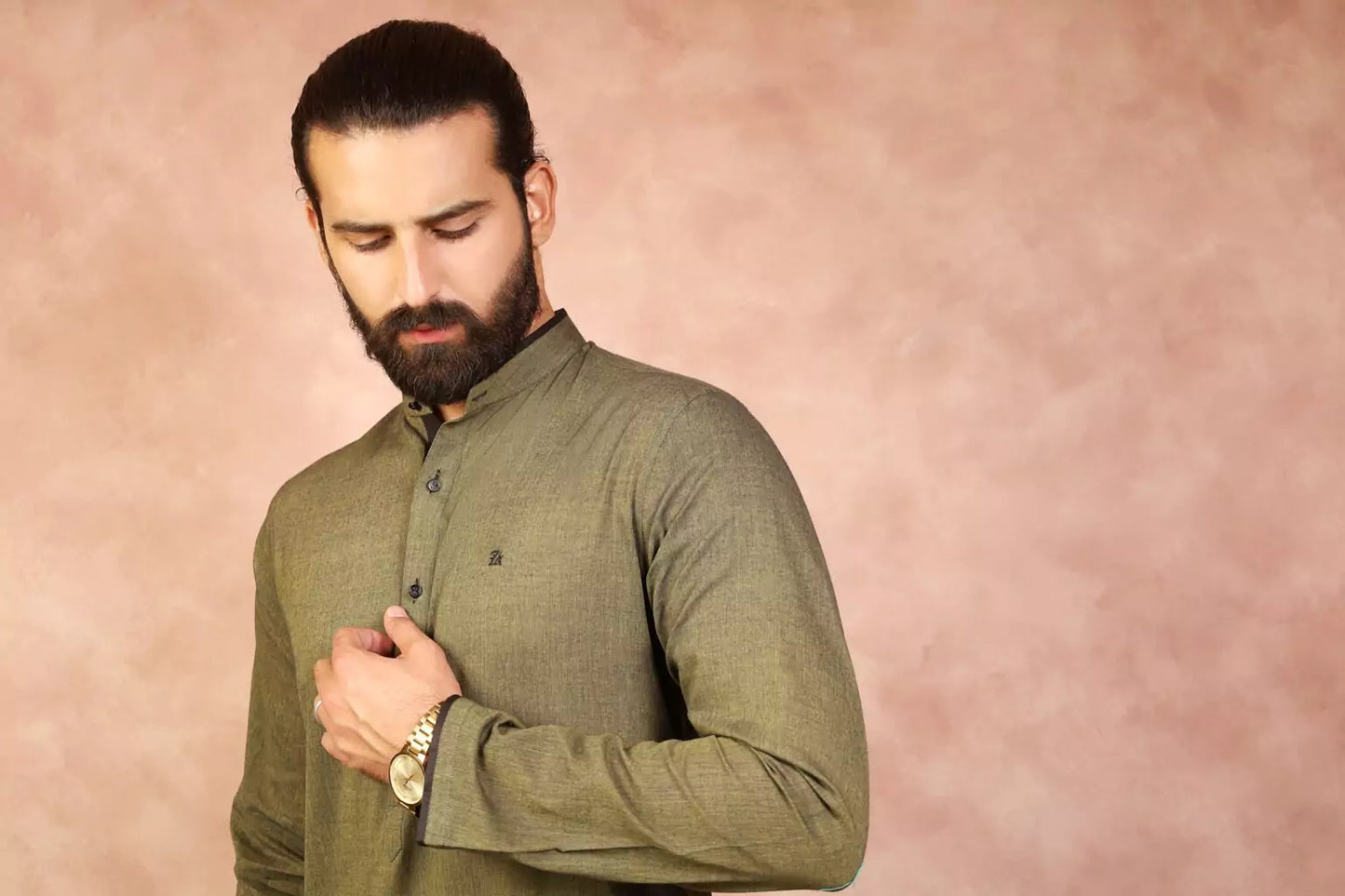 Mandarin Army Green Kurta