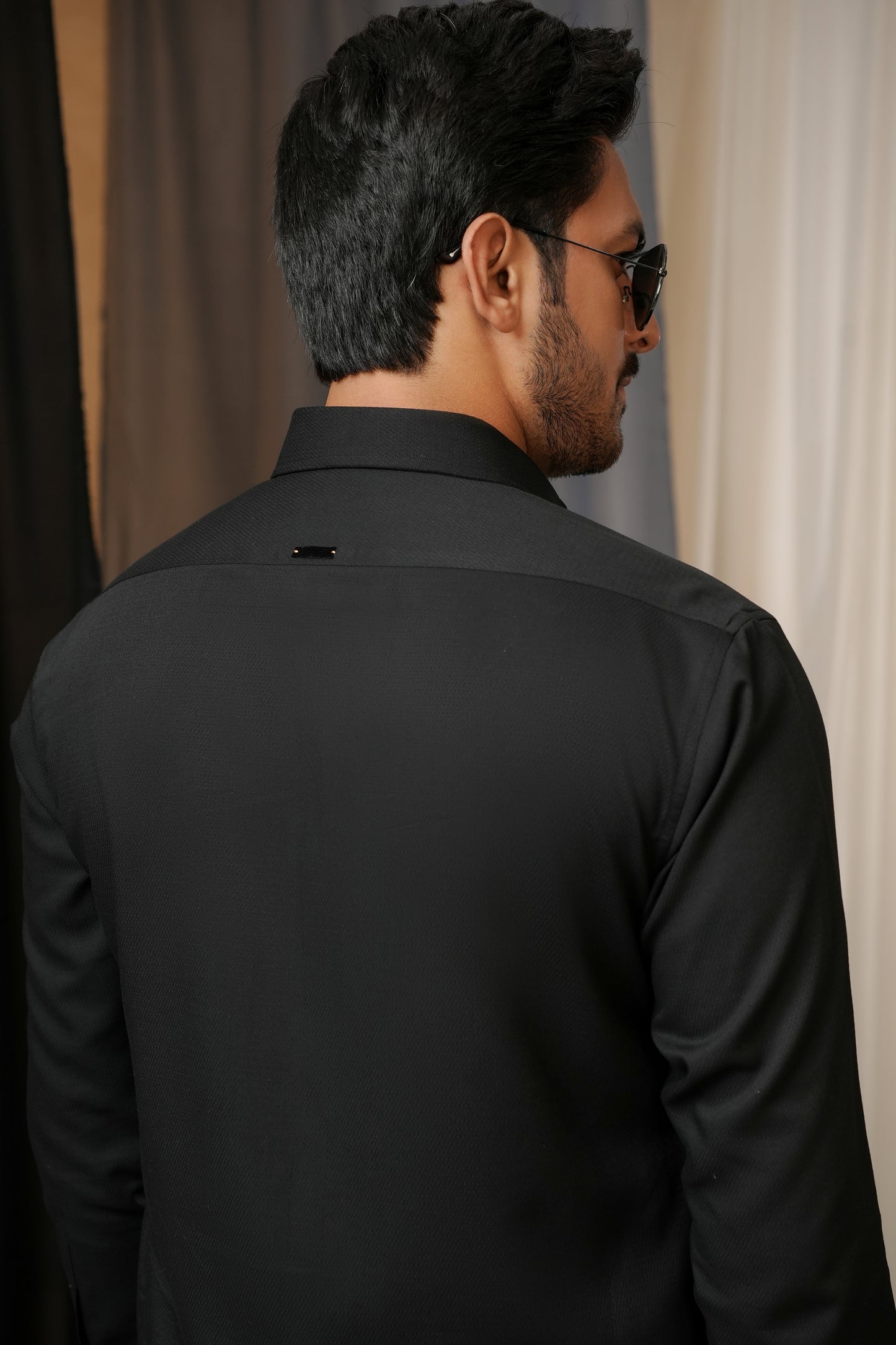 BLACK TEXTURED SHALWAR KAMEEZ