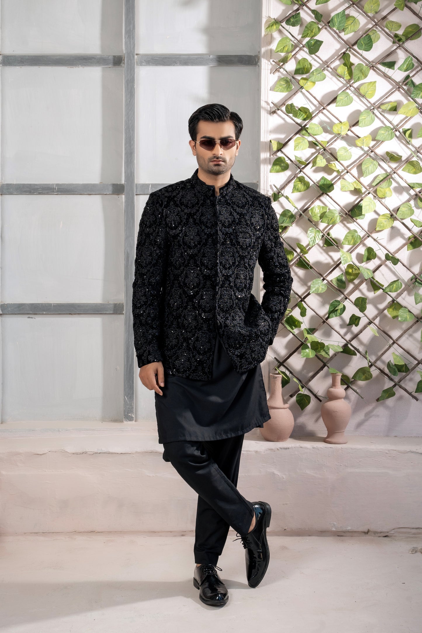 Black Velvet Hand Work Prince Coat