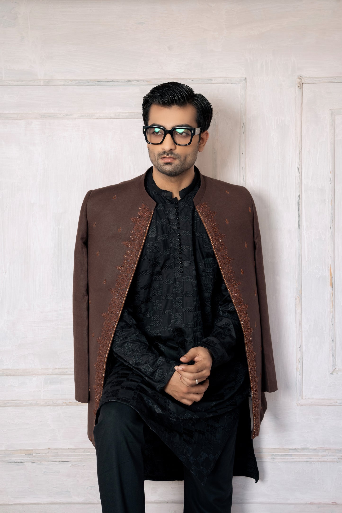 Brown Hand Work Long Prince Coat
