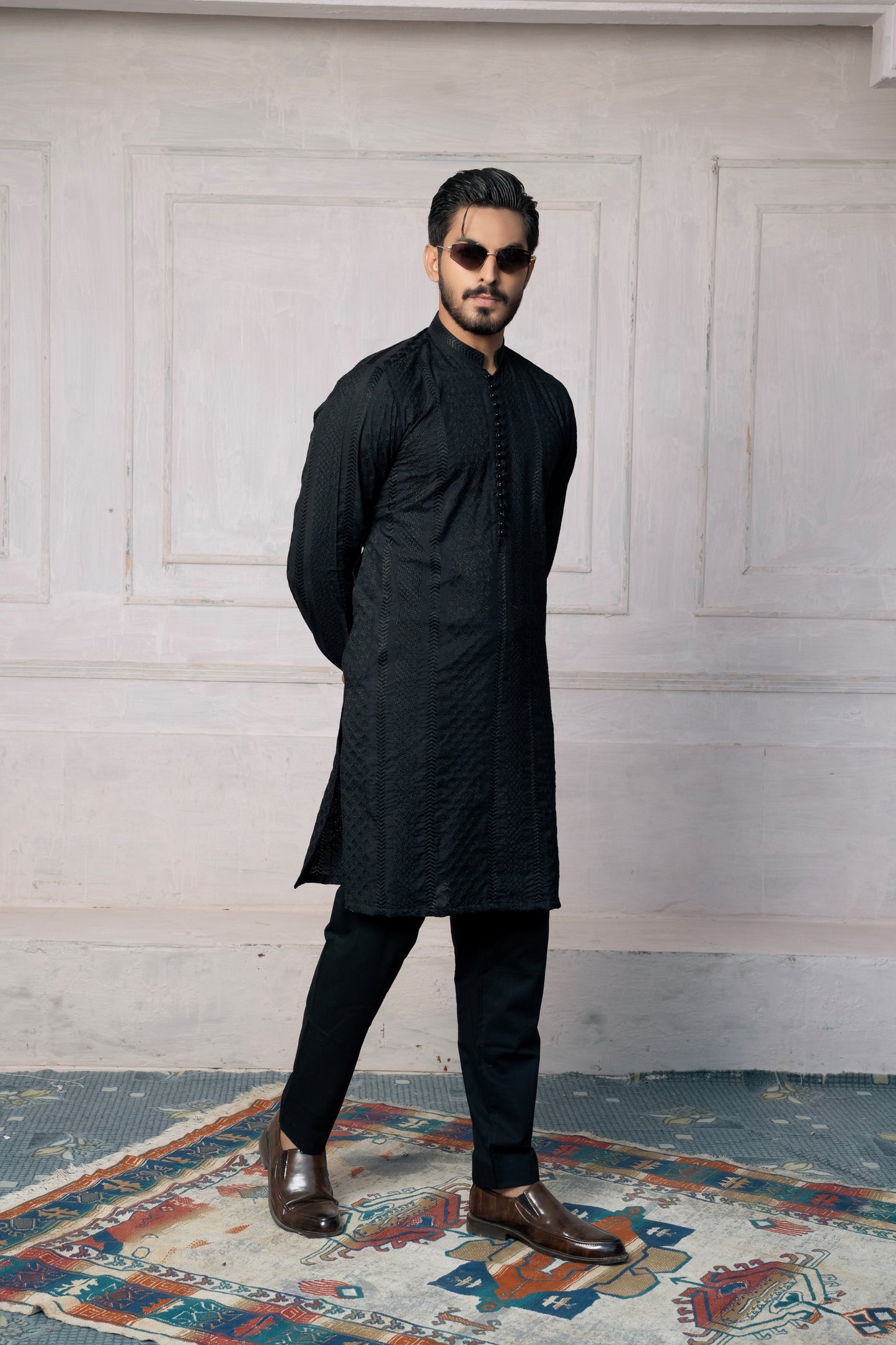 Black Pattern Embroidered Kurta Trouser