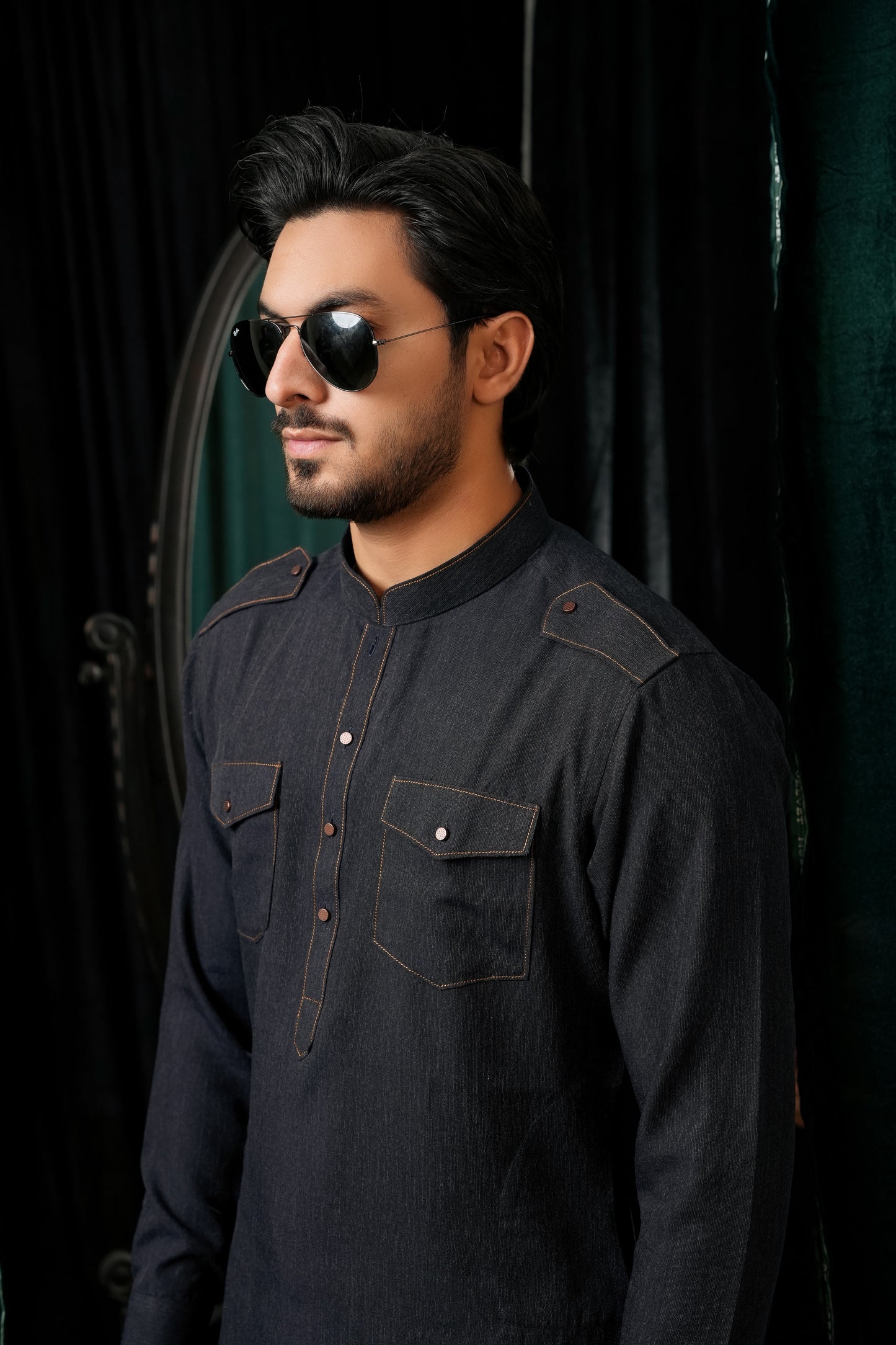 BLUE DOUBLE POCKET KURTA TROUSER