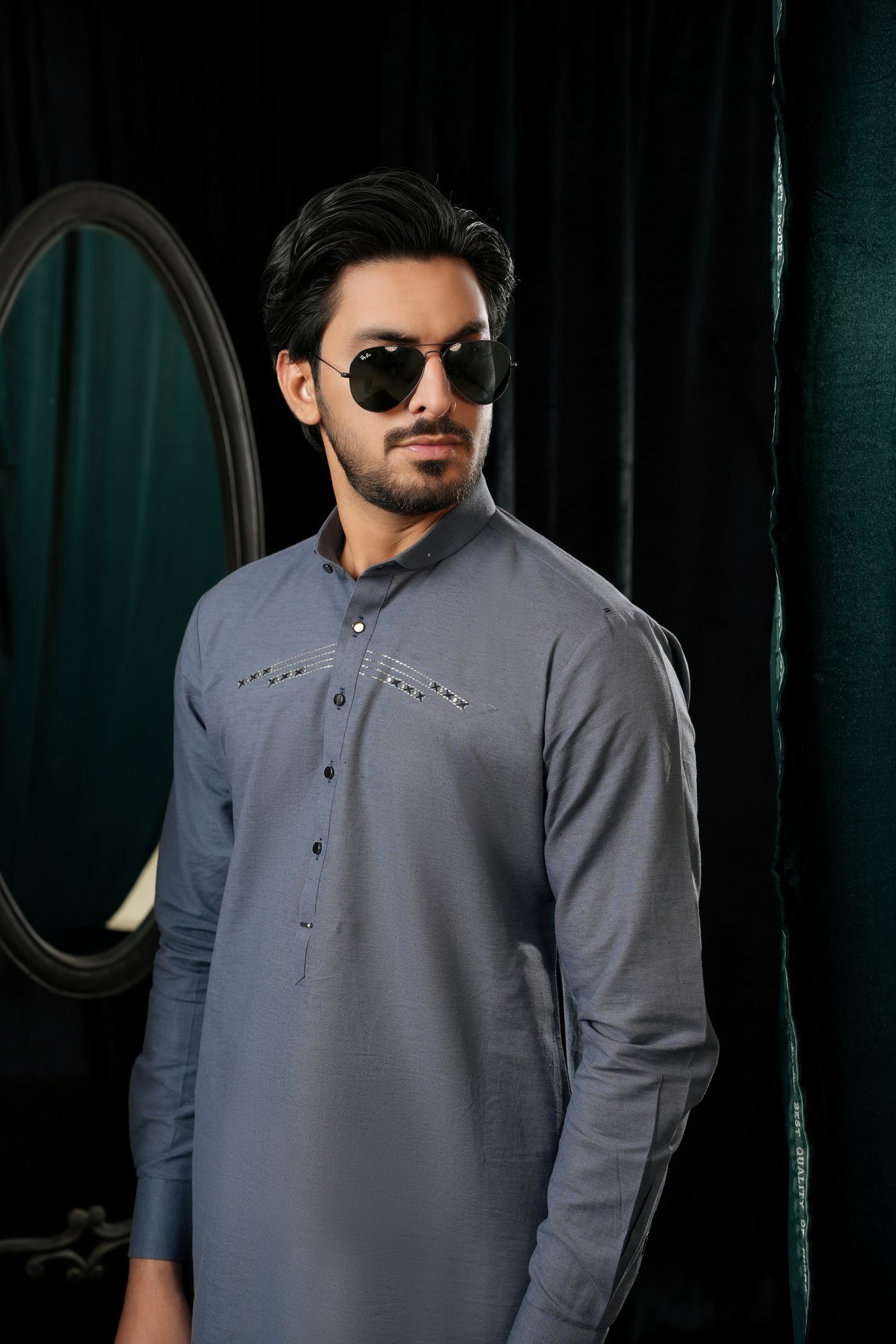 ASH BLUE COTTON LINEN KURTA TROUSER