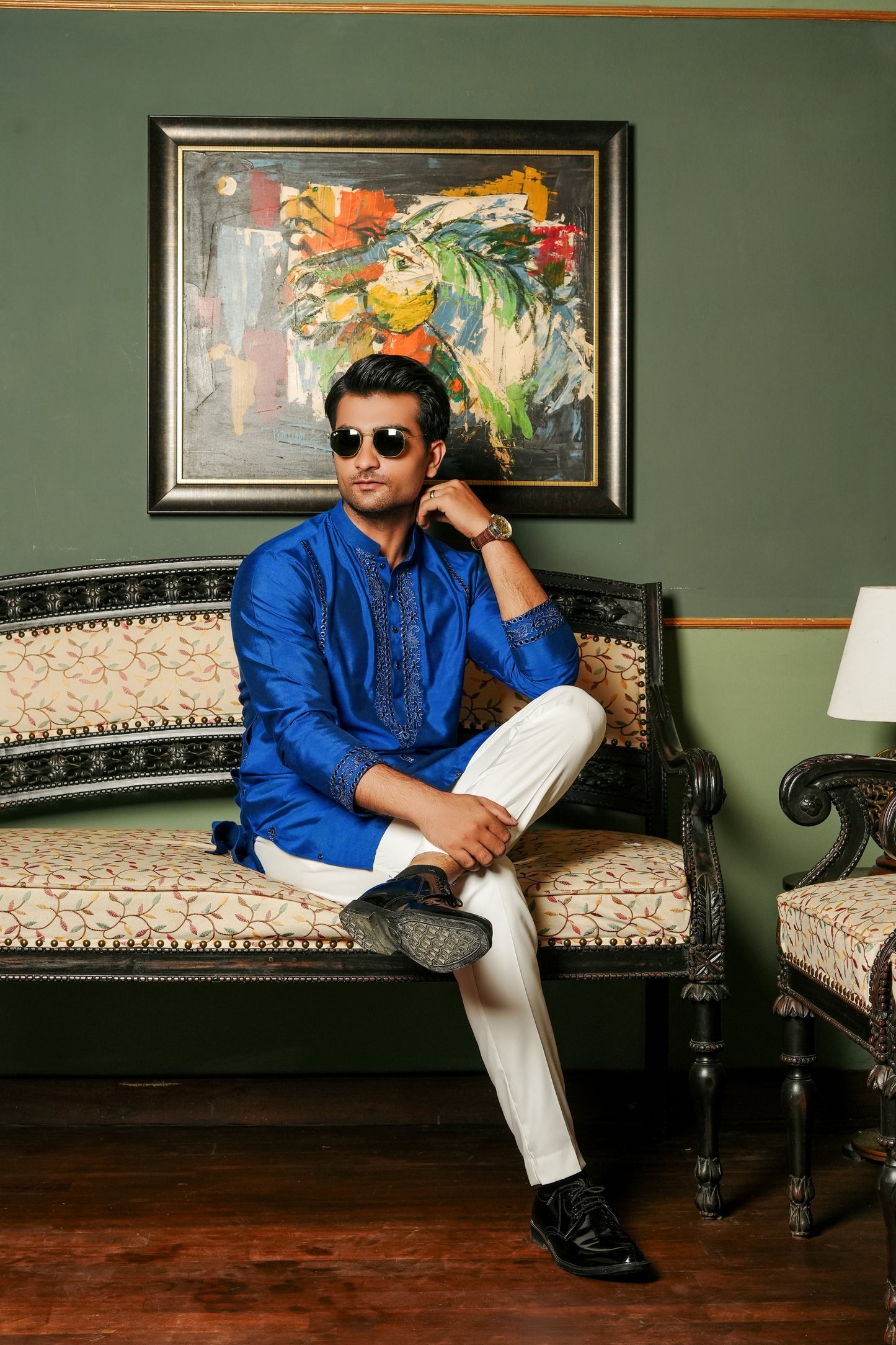 Royal Blue Mirror Work Kurta Trouser