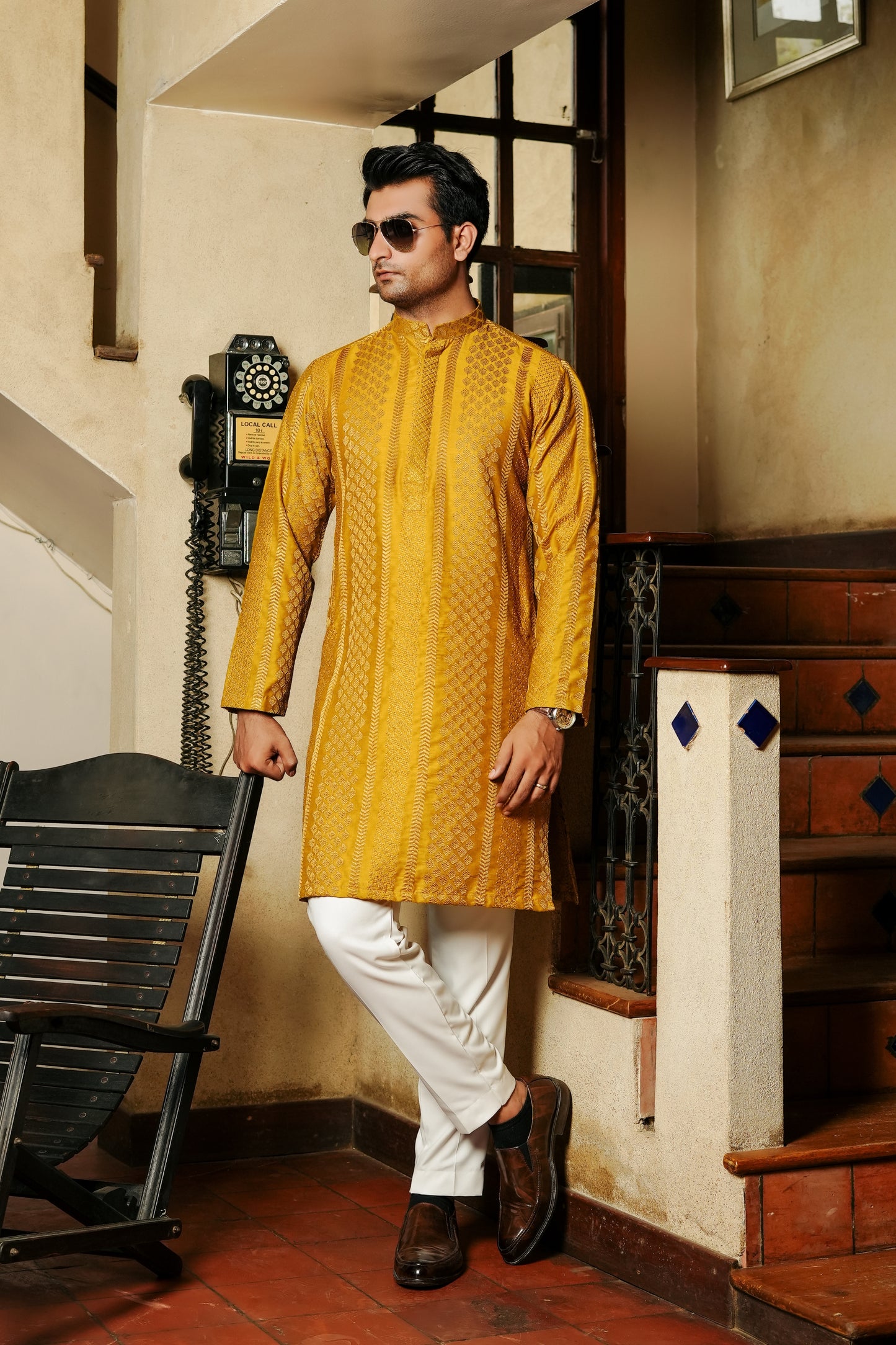 Mustard Embroidered Kurta Trouser
