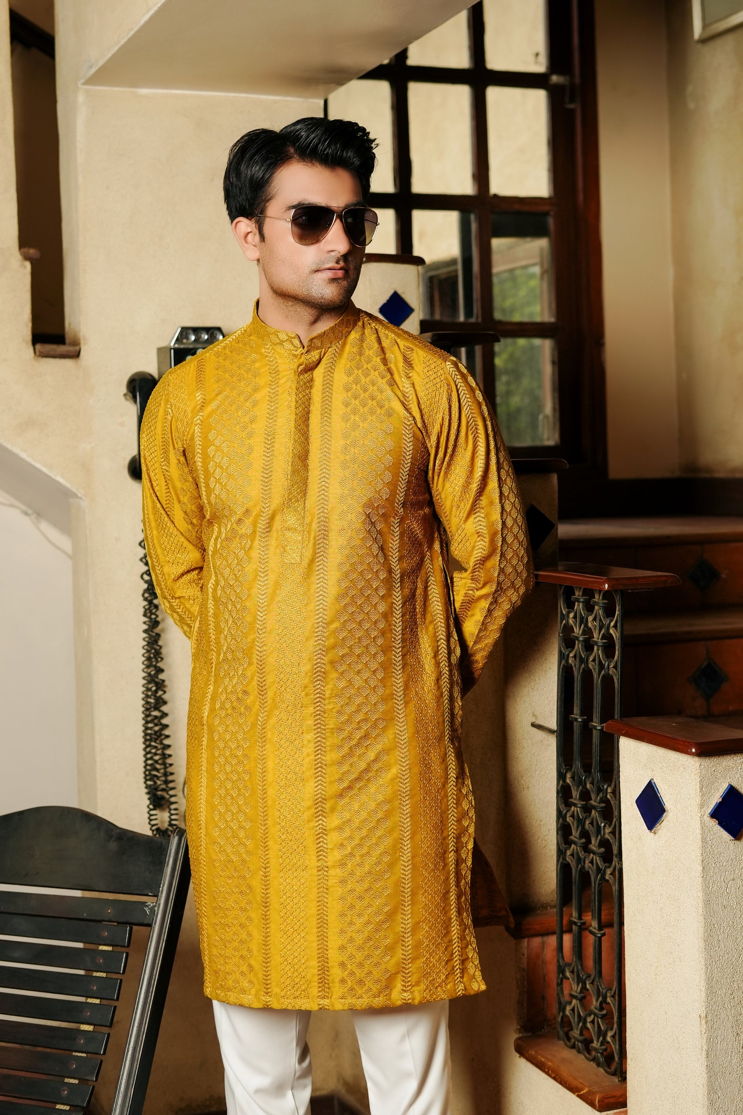 Mustard Embroidered Kurta Trouser
