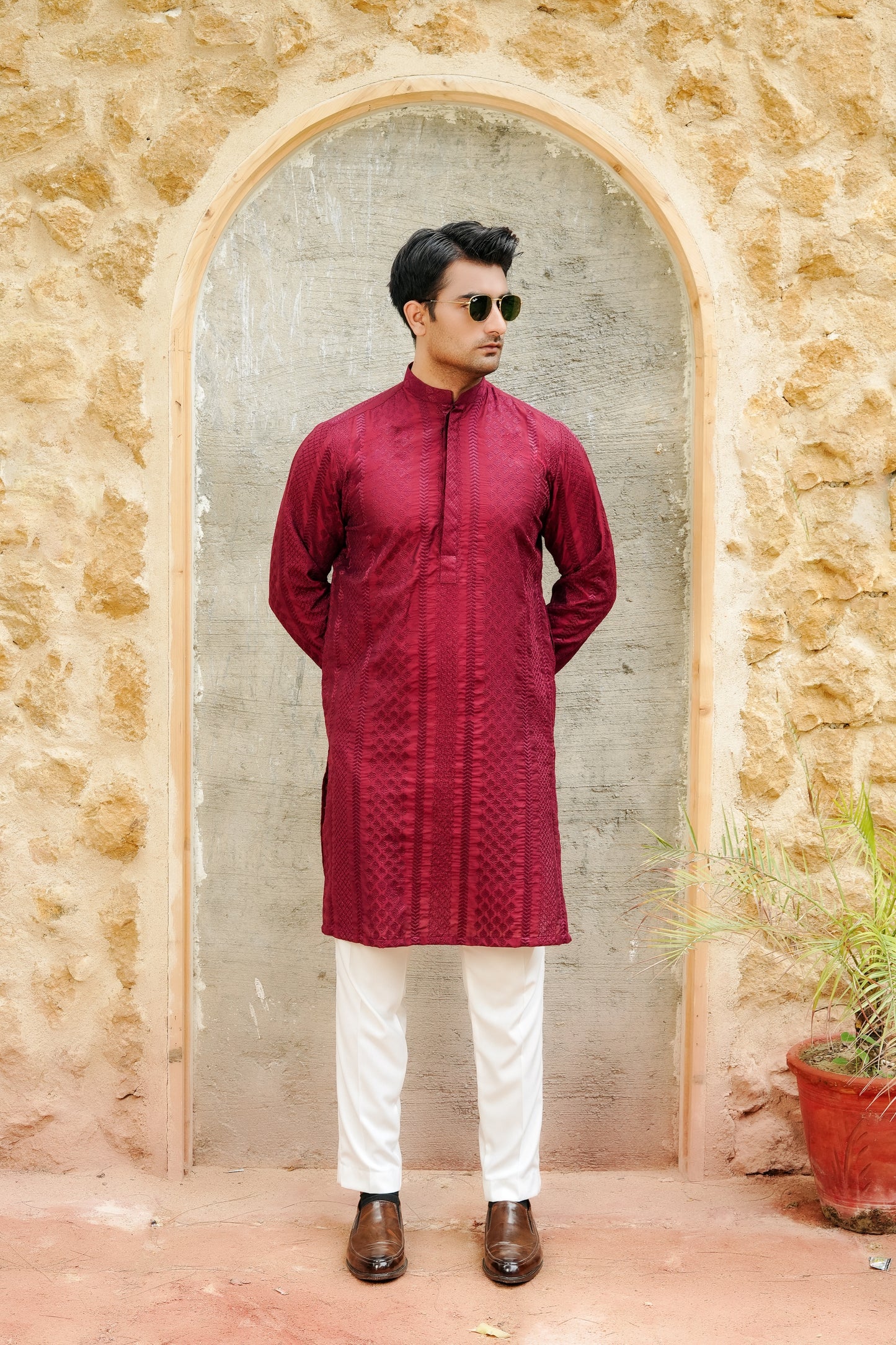Red Embroidered Kurta Trouser