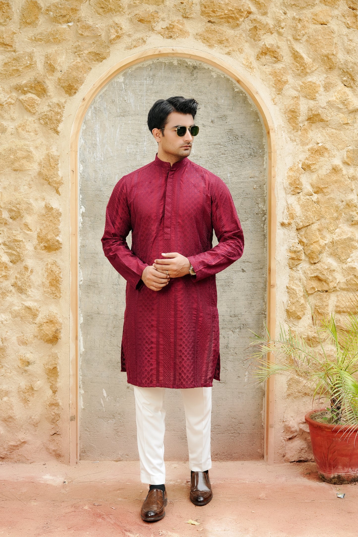 Red Embroidered Kurta Trouser