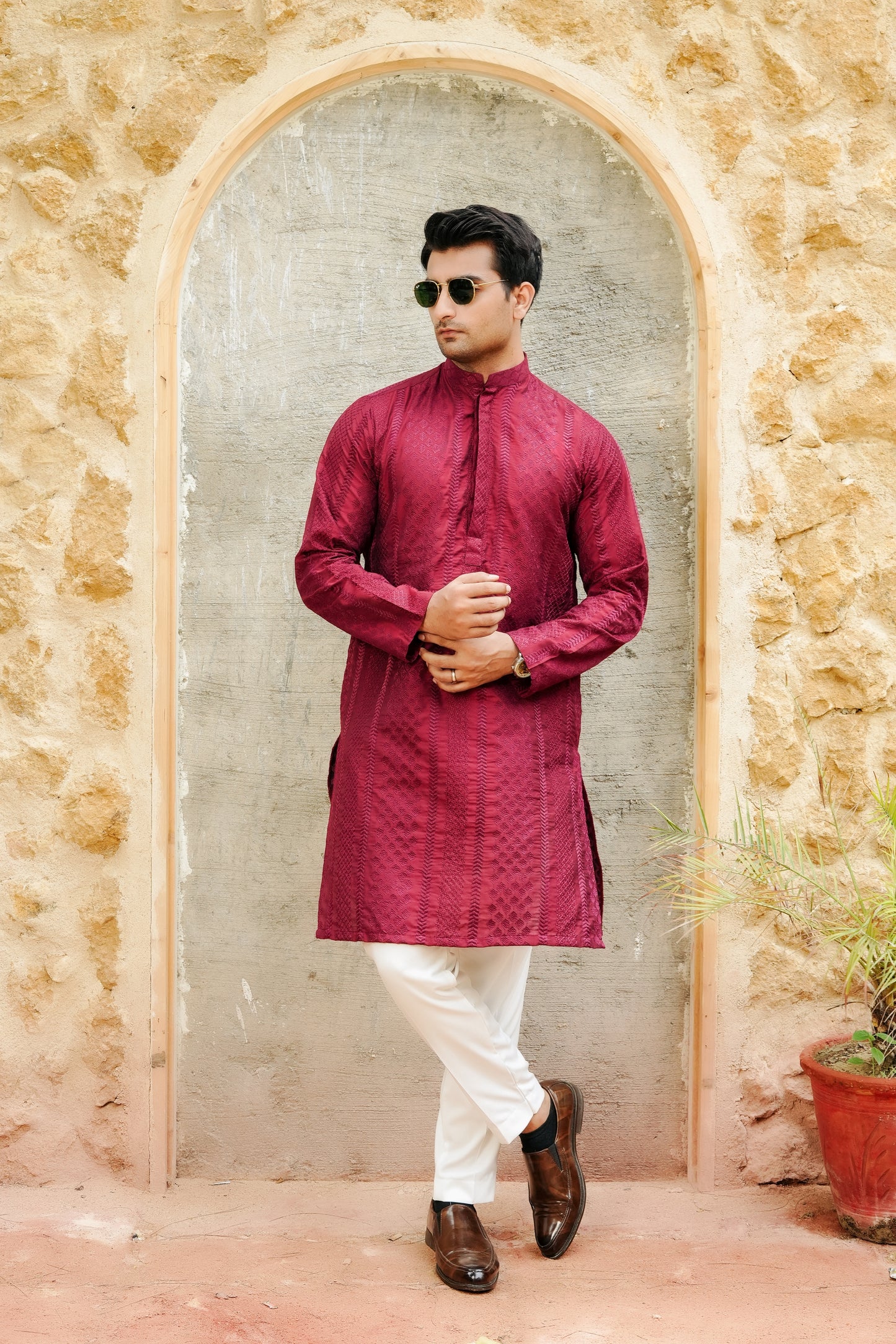 Red Embroidered Kurta Trouser