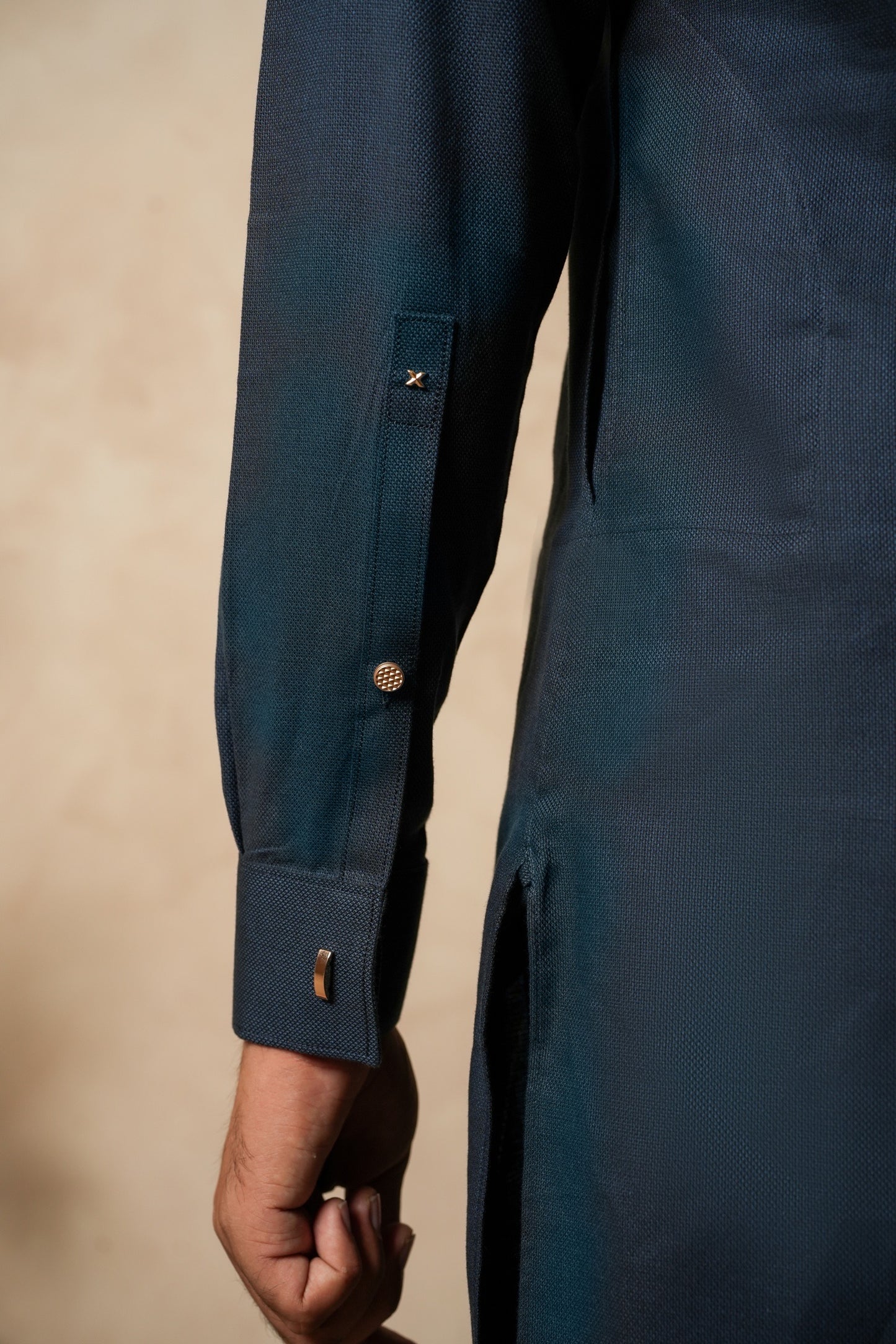 Dusty Blue Textured Cotton Kurta Trouser
