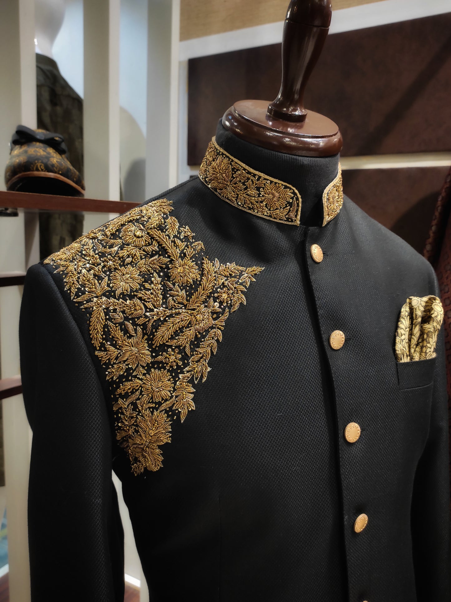 Black Jacquard Hand Work Patch Work