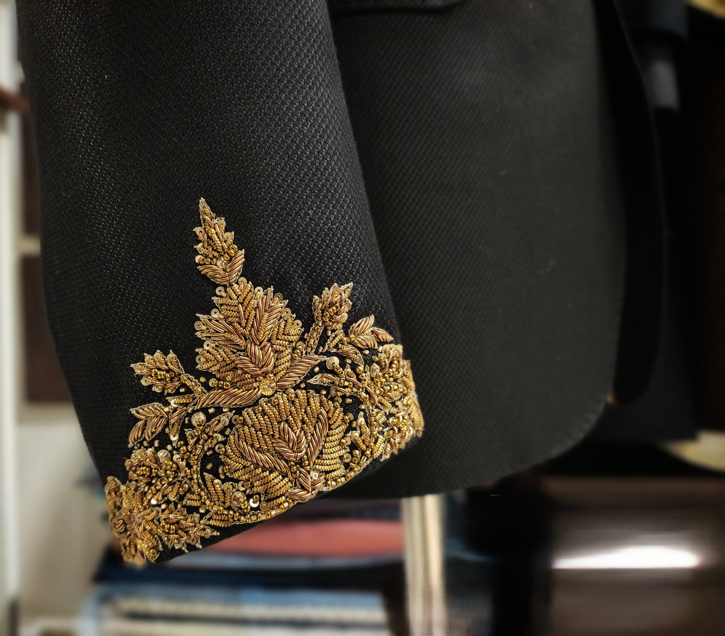 Black Jacquard Hand Work Patch Work