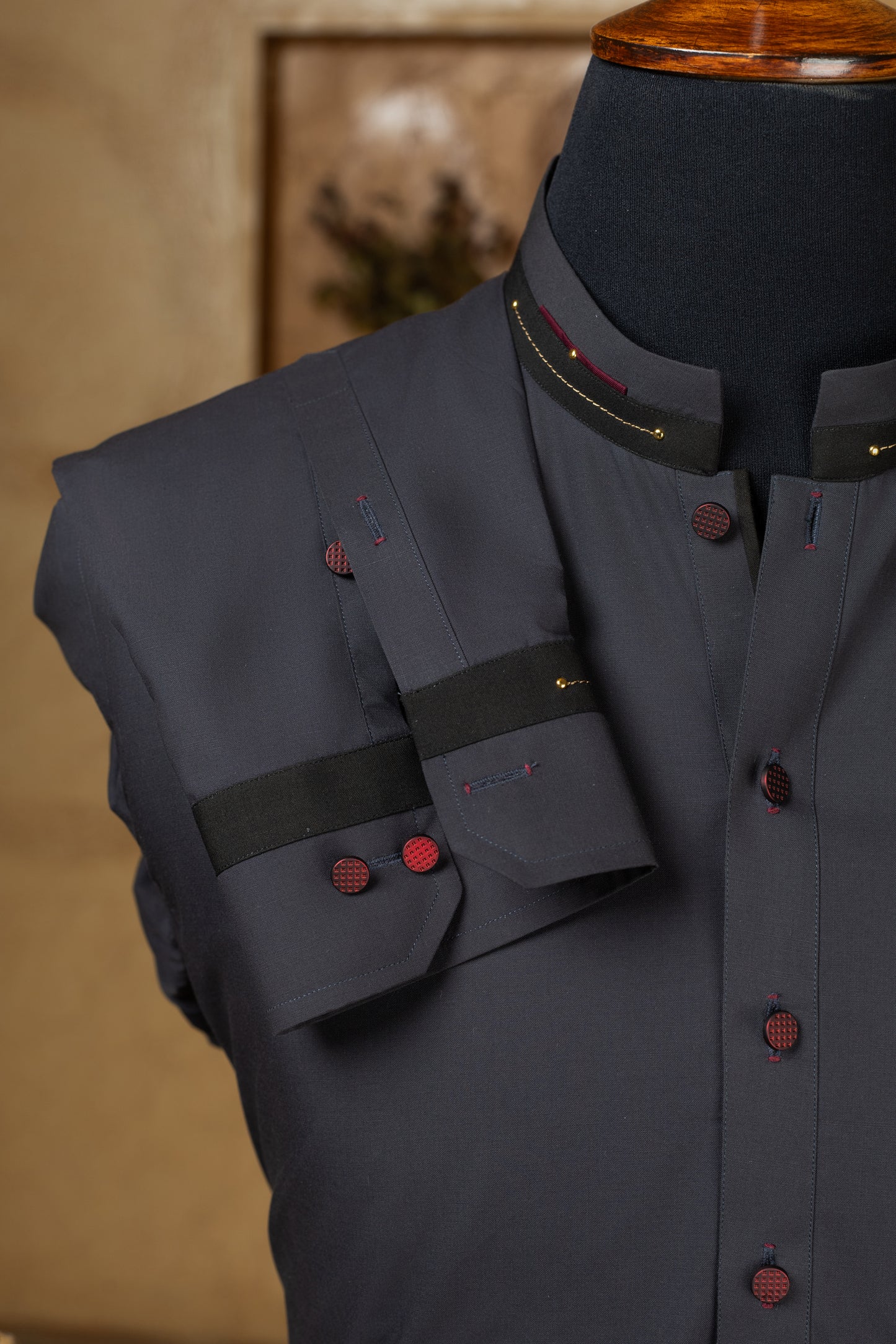 Charcoal Grey Mandarin Collar Kurta Trouser