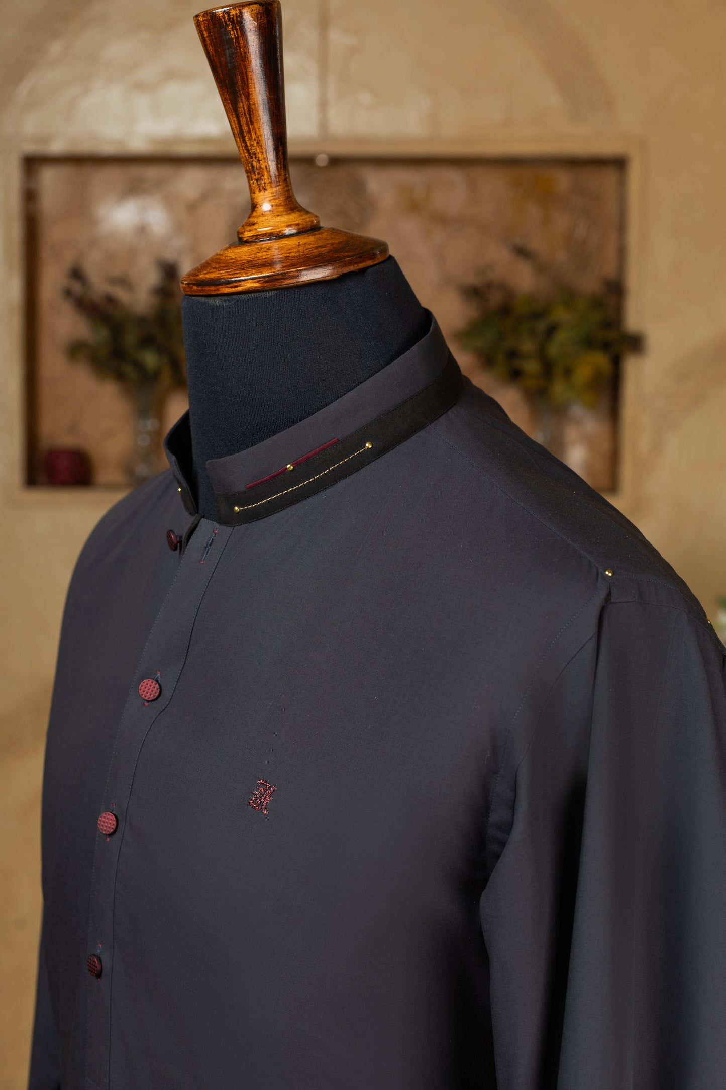 Charcoal Grey Mandarin Collar Kurta Trouser