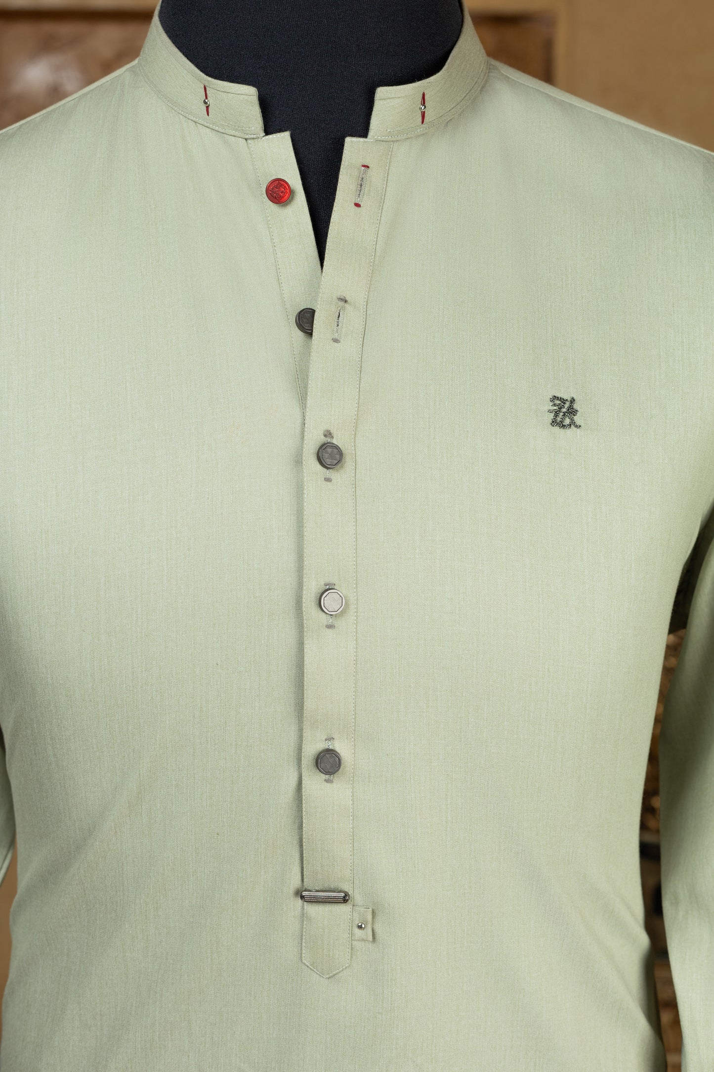 Lime Green Mandarin Collar Kurta Trouser