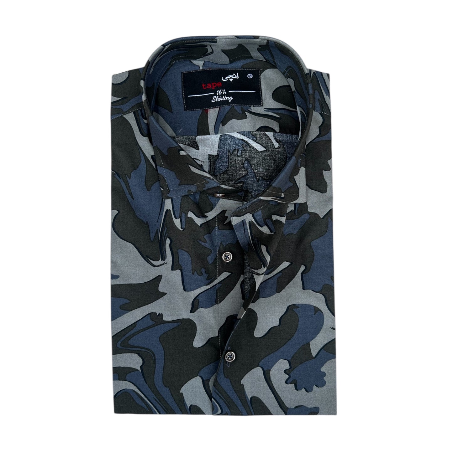 Camo Printed Blue Cotton Shirt
