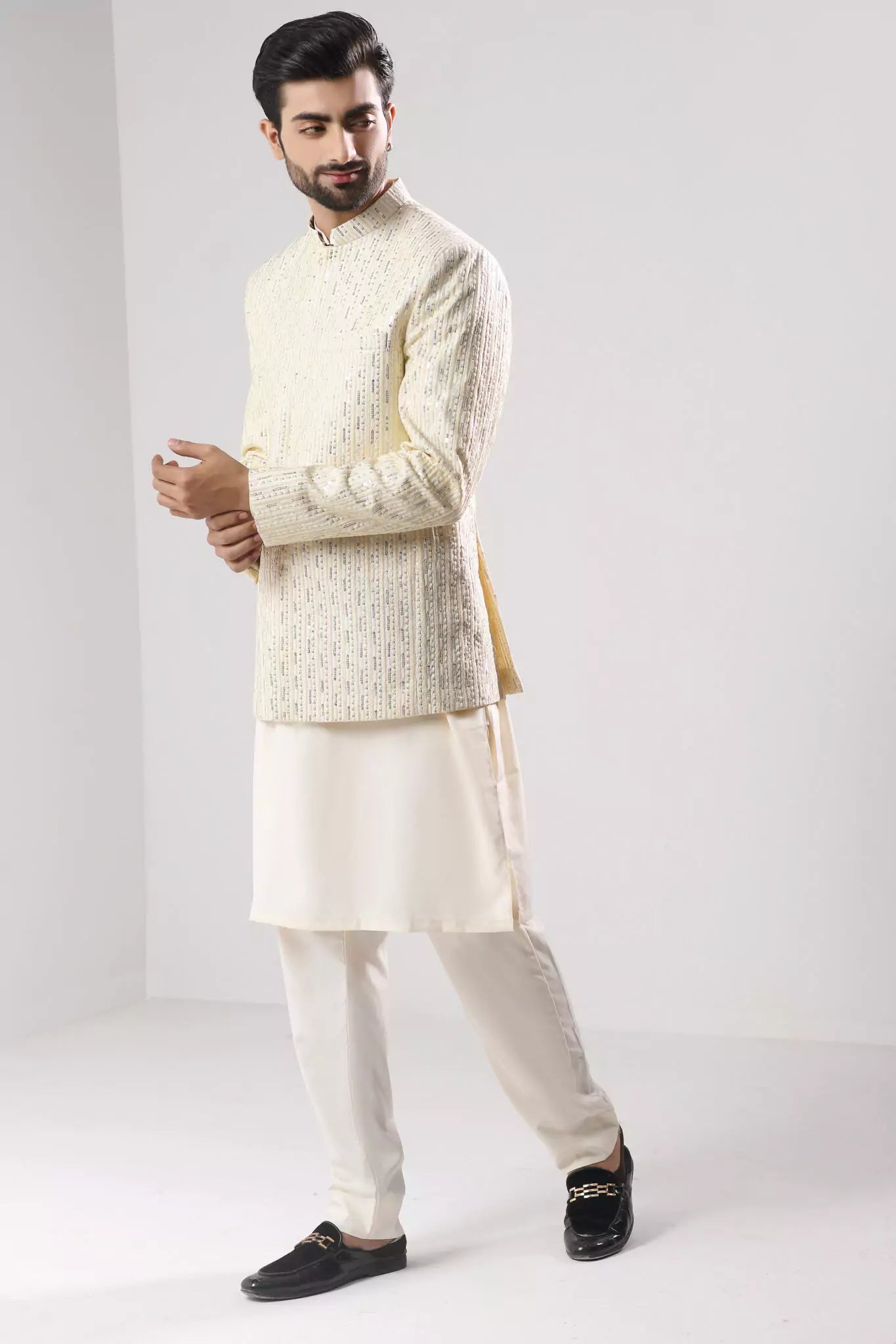 Pearl White Sequin Prince Coat