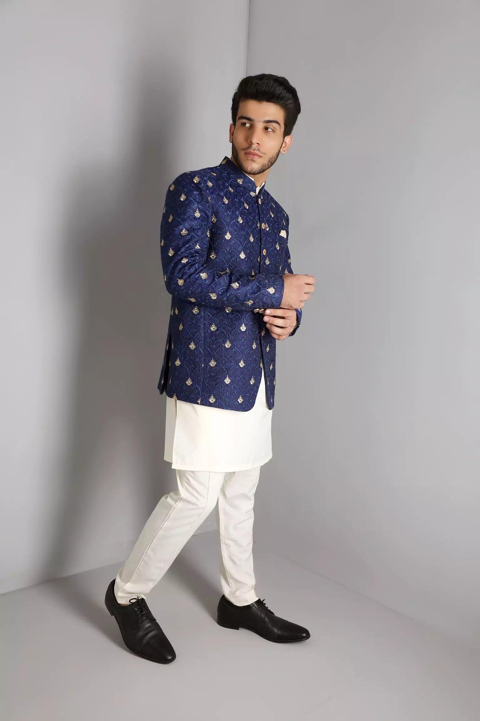 Boski Shalwar Kameez With Blue Coat Boski Dress With Waistcoat On Sale