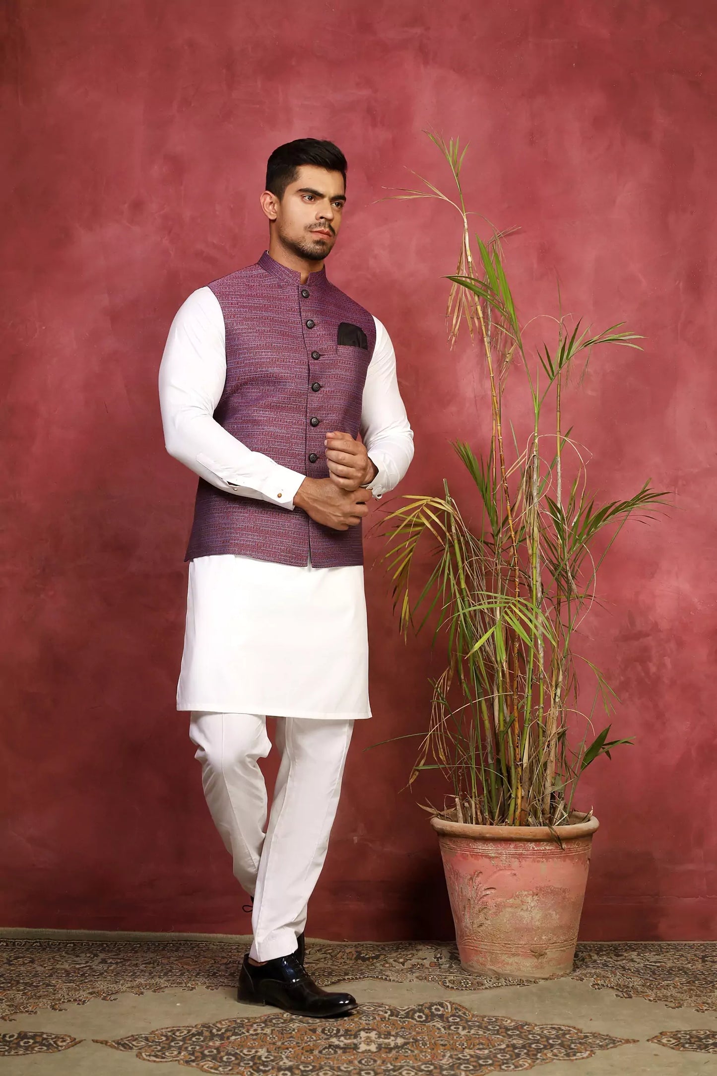 Textured Plum Waist Coat