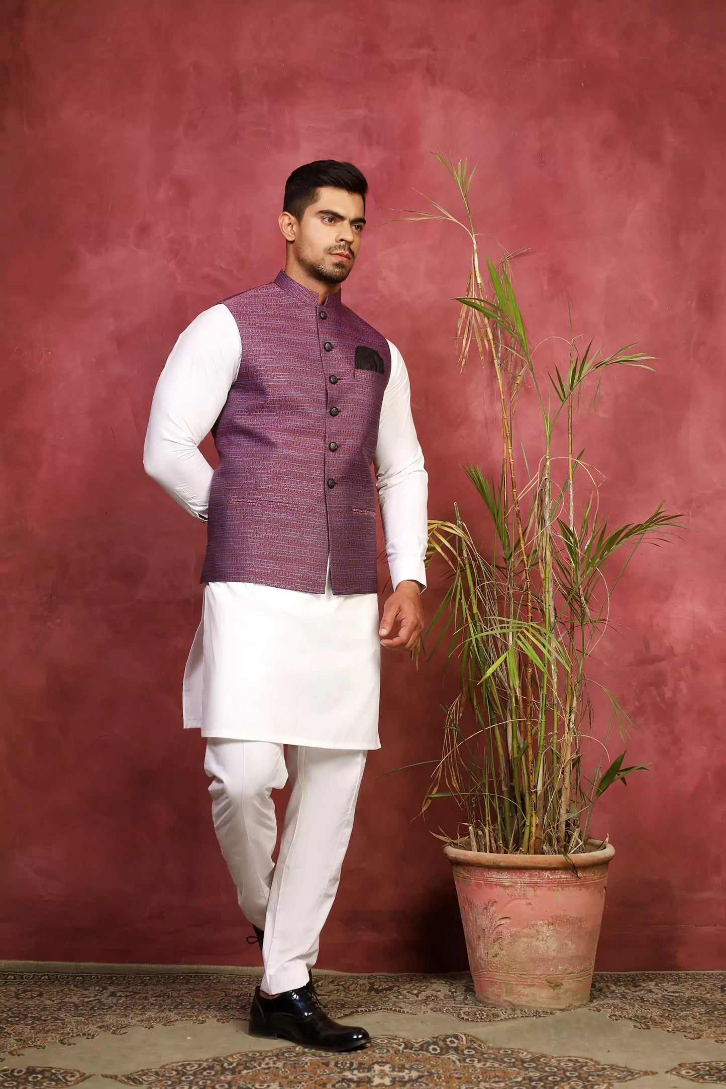 Textured Plum Waist Coat