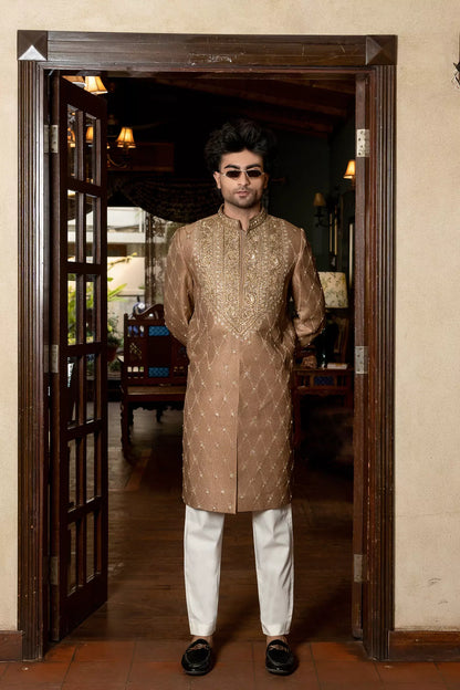 Golden Complete Hand Work Sherwani