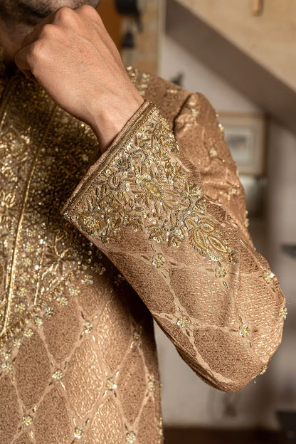 Golden Complete Hand Work Sherwani