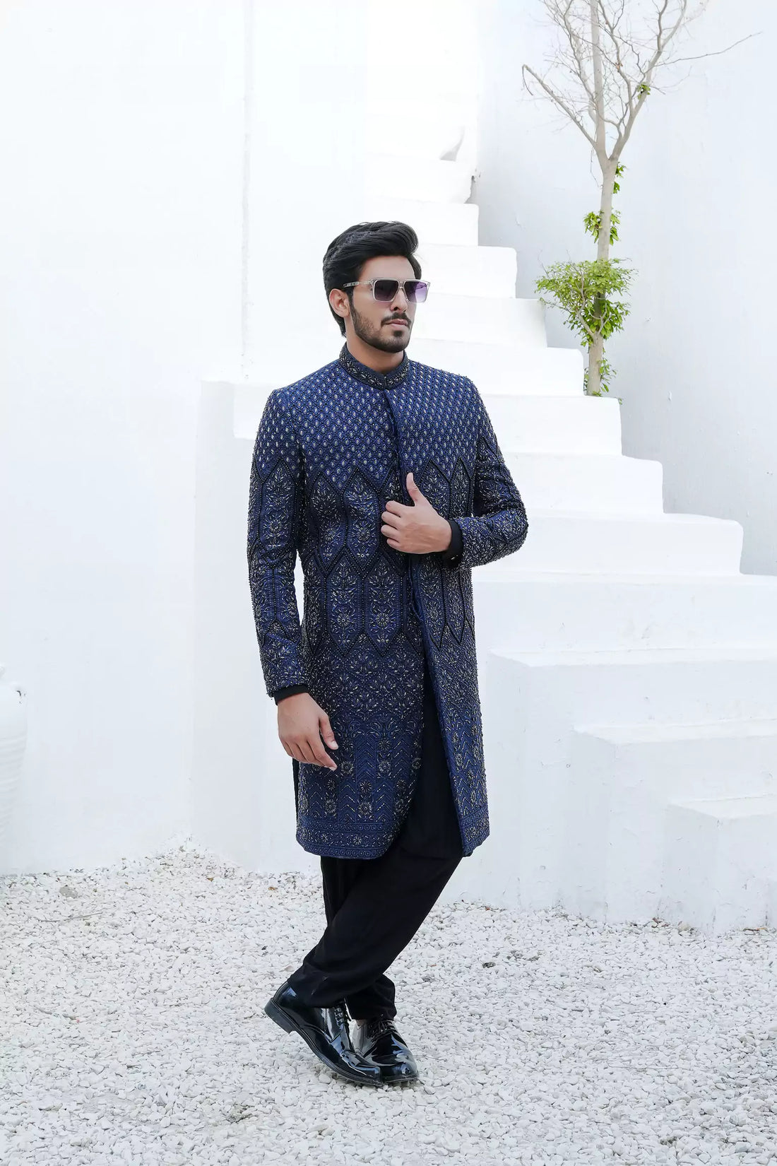 Blue with Complete Hand Work Sherwani
