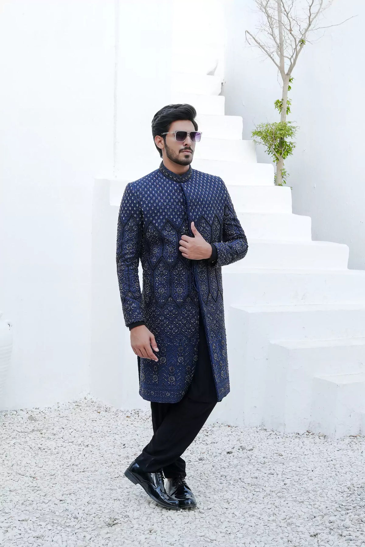 Blue with Complete Hand Work Sherwani