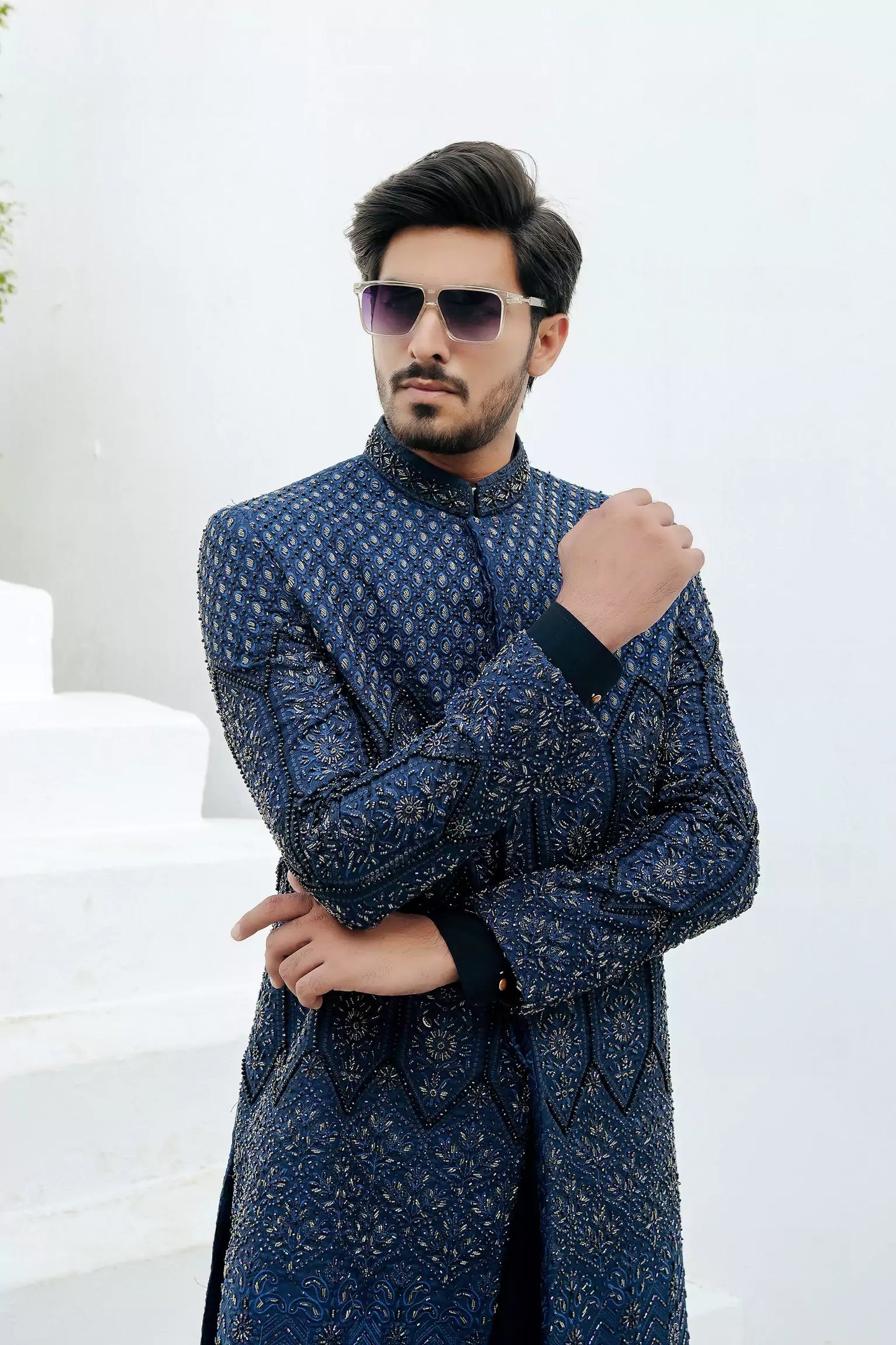 Blue with Complete Hand Work Sherwani