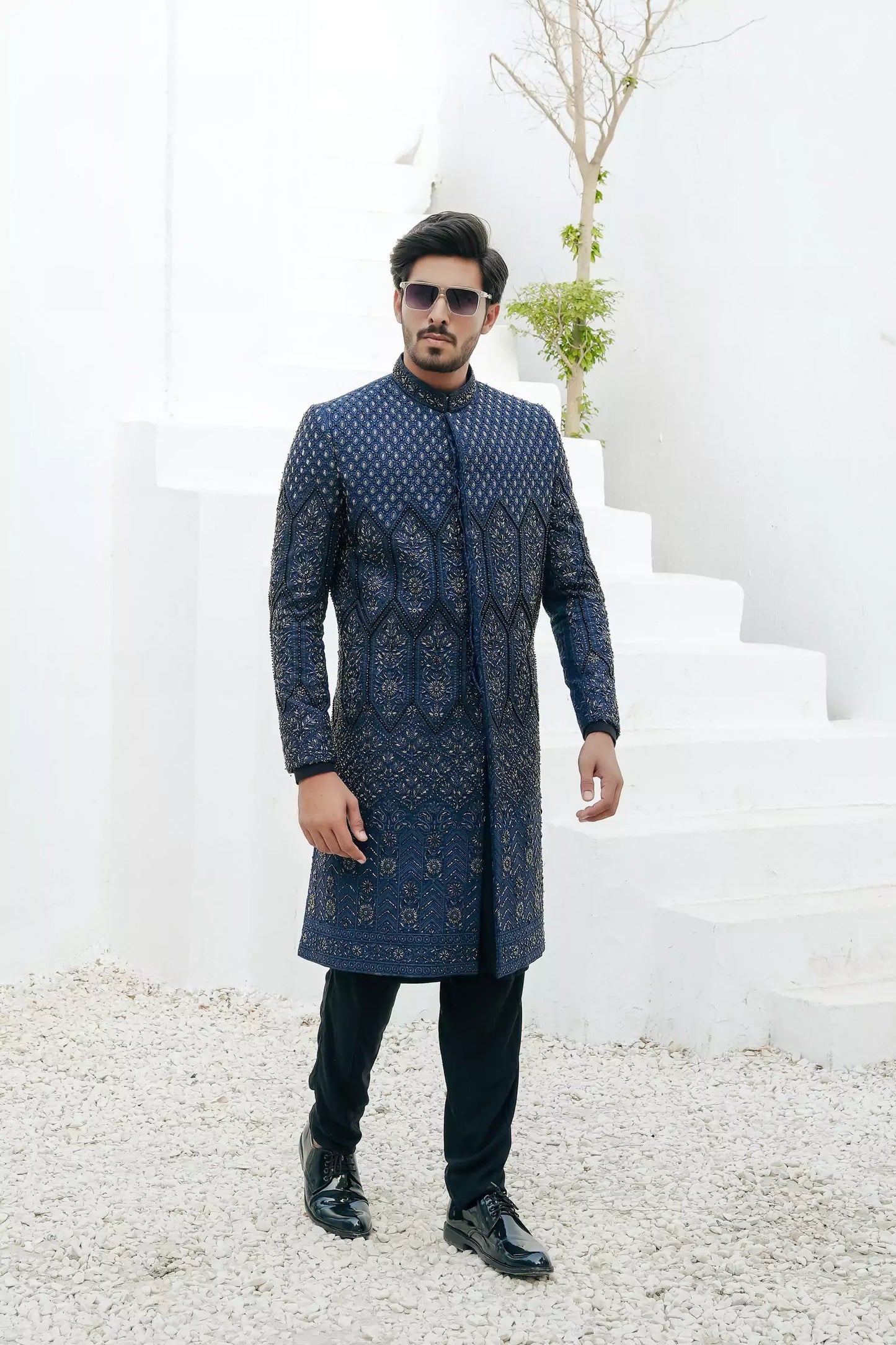 Blue with Complete Hand Work Sherwani